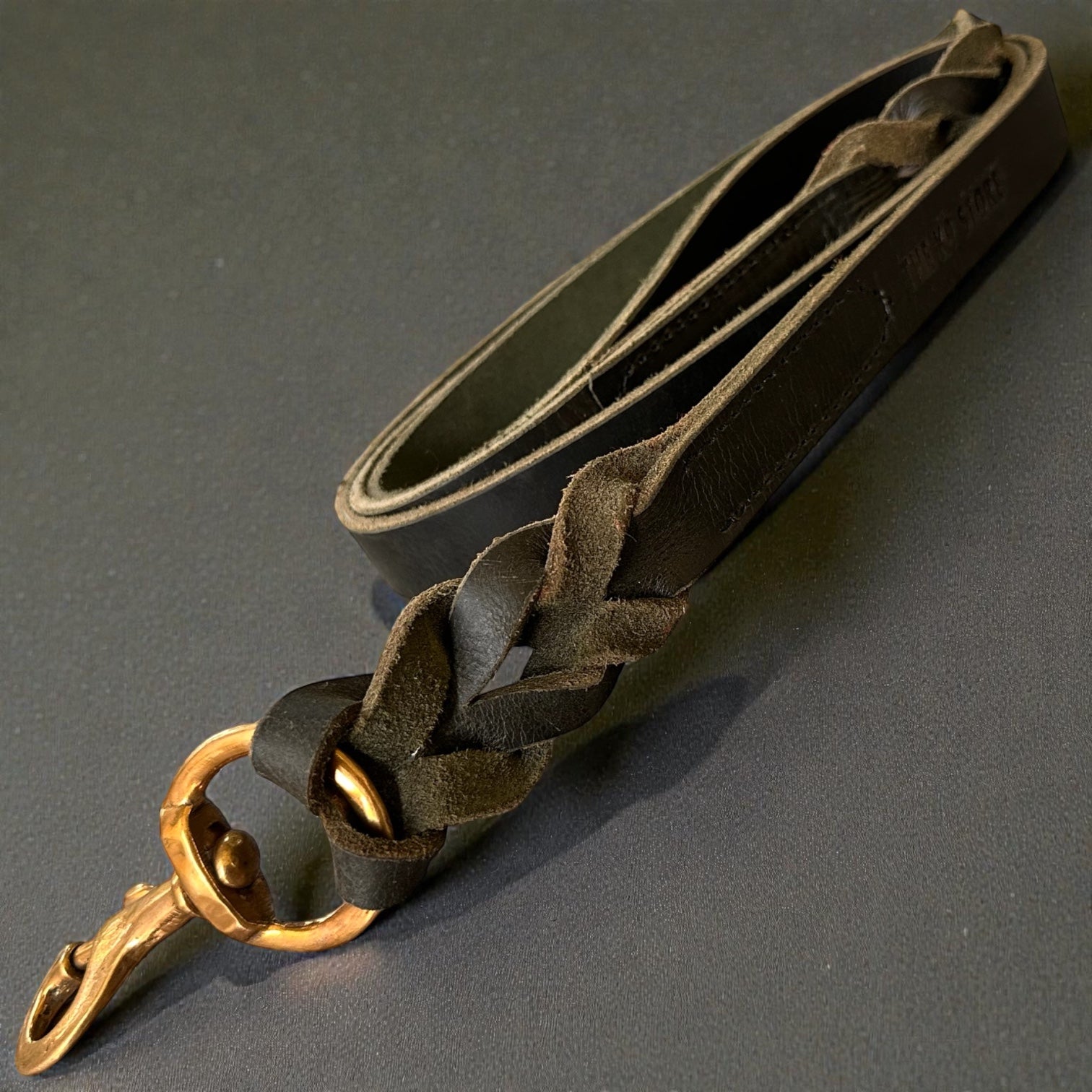 Black Leather Dog Leash with Heavy-Duty Brass Hook | 1 Inch Wide, 5 Feet, Premium Braided Leather | The K9 Store