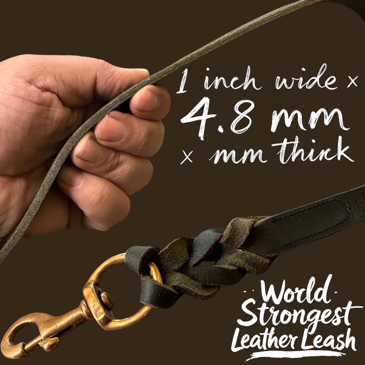 Black Leather Dog Leash with Heavy-Duty Brass Hook | 1 Inch Wide, 5 Feet, Premium Braided Leather | The K9 Store