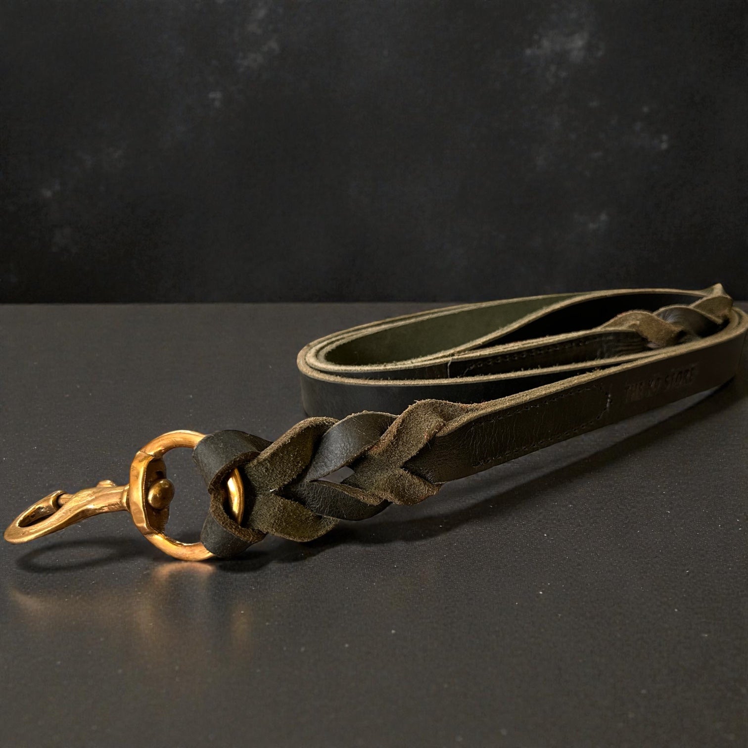 Black Leather Dog Leash with Heavy-Duty Brass Hook | 1 Inch Wide, 5 Feet, Premium Braided Leather | The K9 Store