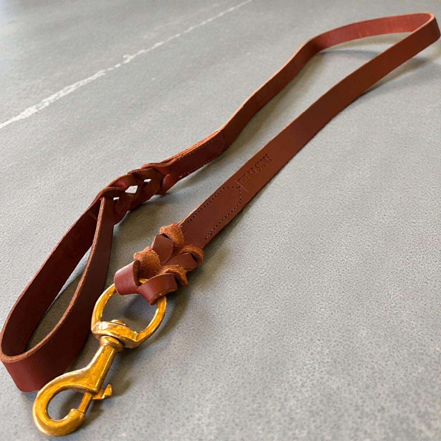 Tan Leather Dog Leash with Heavy-Duty Brass Hook | 1 Inch Wide, Premium Braided Leather | The K9 Store