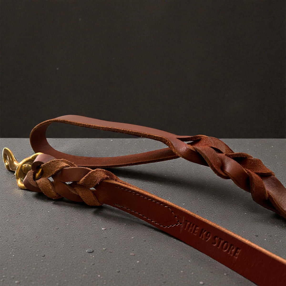 Chocolate Leather Dog Leash with Heavy-Duty Brass Hook | 1 Inch Wide, 5 Feet, Premium Braided Leather | The K9 Store
