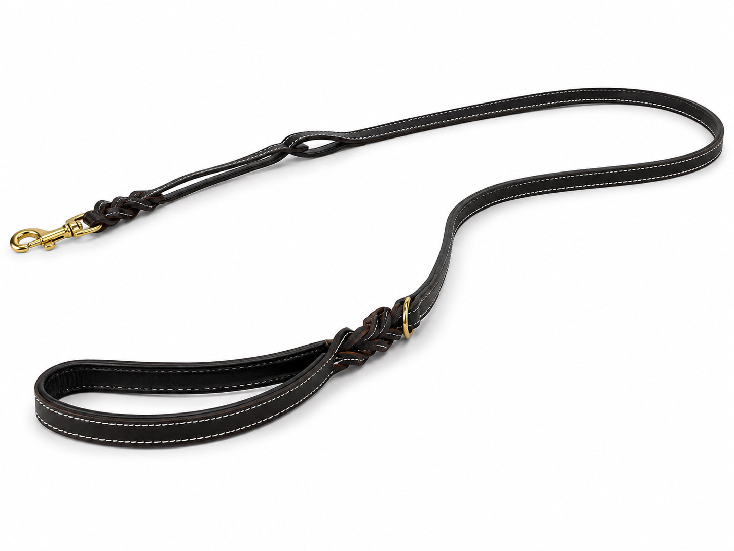Premium Handmade Leather Dog Leash | Braided Design | Solid Brass Hardware | Cushioned Handle | 6 Feet | Black