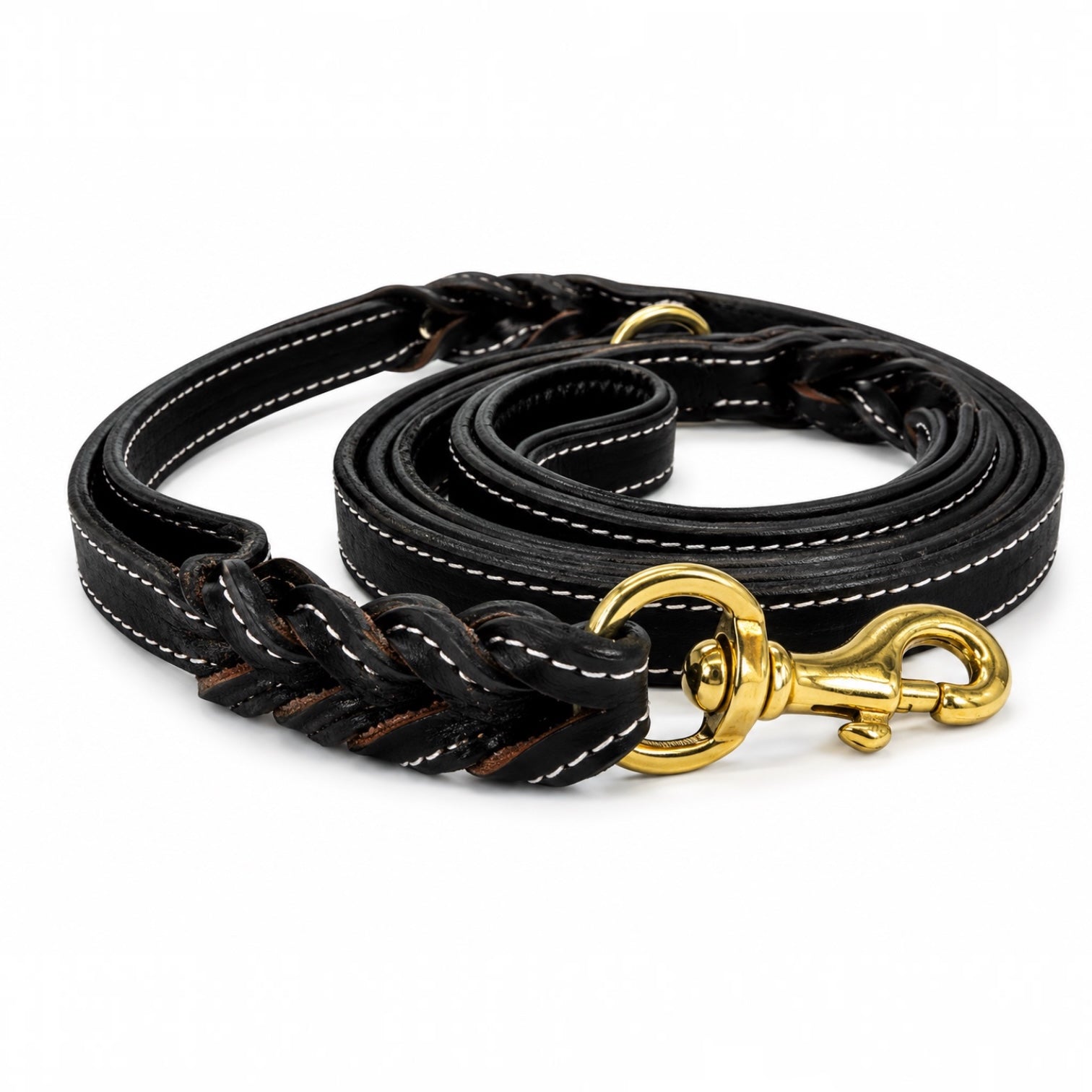 Premium Handmade Leather Dog Leash | Braided Design | Solid Brass Hardware | Cushioned Handle | 6 Feet | Black