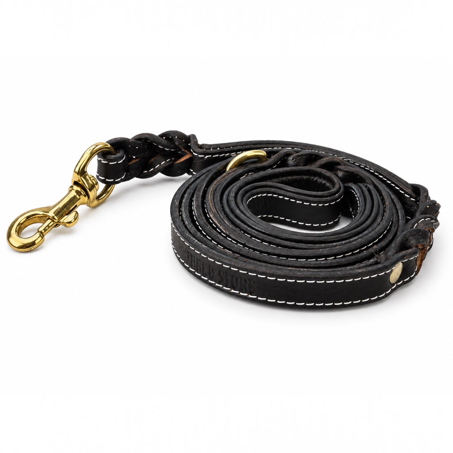Premium Handmade Leather Dog Leash | Braided Design | Solid Brass Hardware | Cushioned Handle | 6 Feet | Black