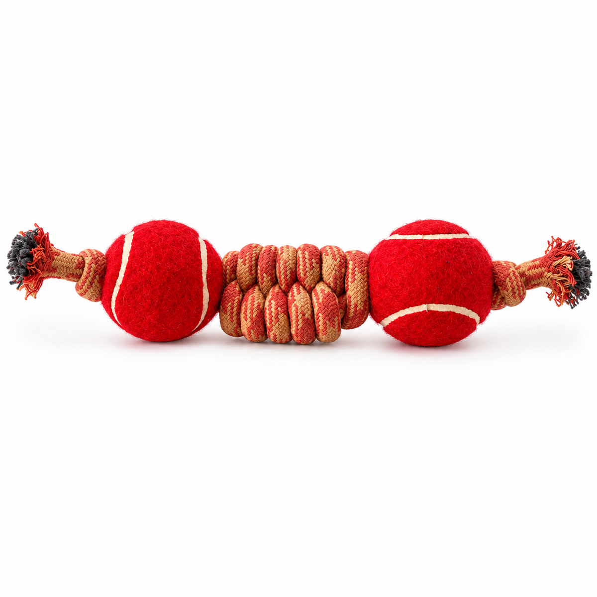 Red Tennis Ball Cotton Rope Dog Toy – Hand-Braided Tug, Toss & Chew Toy (32 cm)