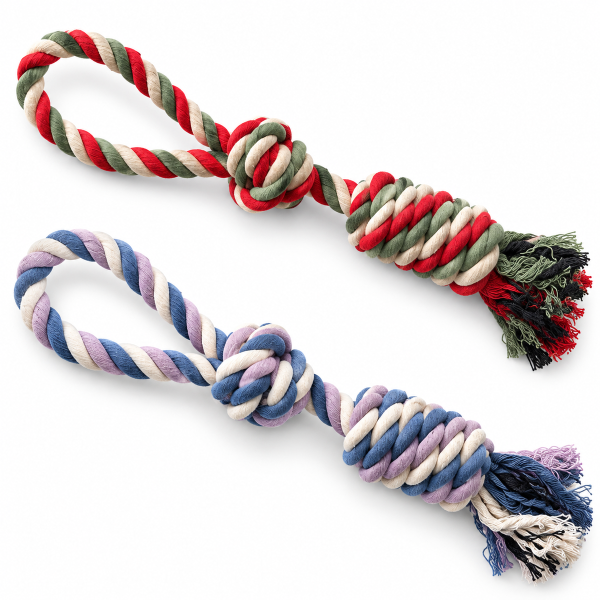Hand-Braided Cotton Rope Dog Toy | Tug & Fetch Chew Toy | Durable Knotted Rope | 15 Inch | Set of 1 or 2