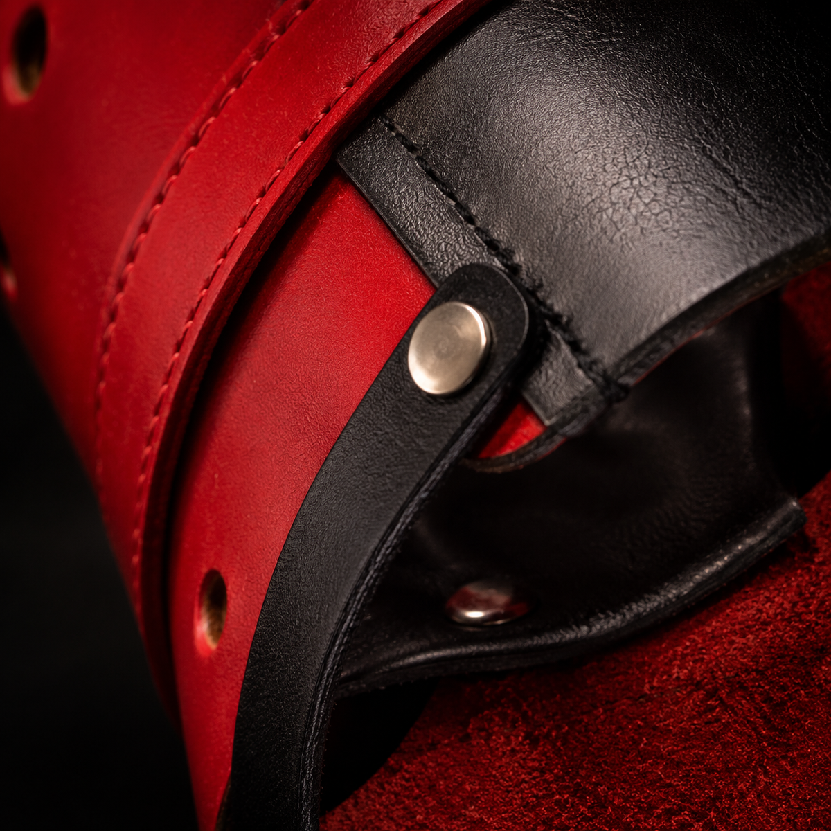 The K9 Store Handcrafted Black & Red Dual Leather Dog Muzzle | Full-Grain | Ventilated | Soft Inner Lining | Nickel Buckle & Rivets | L & XL | 6 Month Warranty | The K9 Store