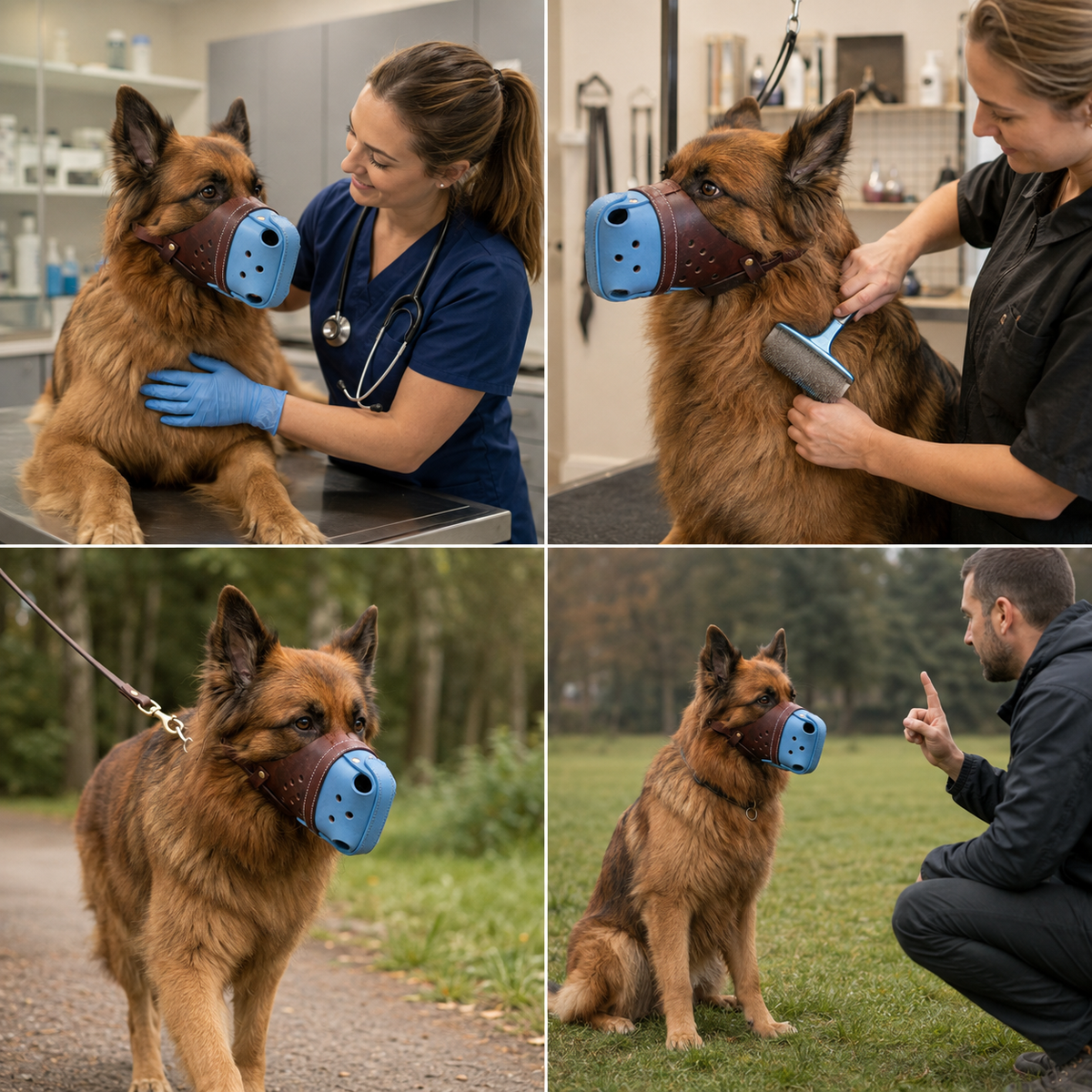 The K9 Store Handcrafted Brown & Sky Blue Dual Leather Dog Muzzle | Full-Grain | Ventilated | Brass Rivets | Adjustable Strap | L & XL | 6 Month Warranty | The K9 Store