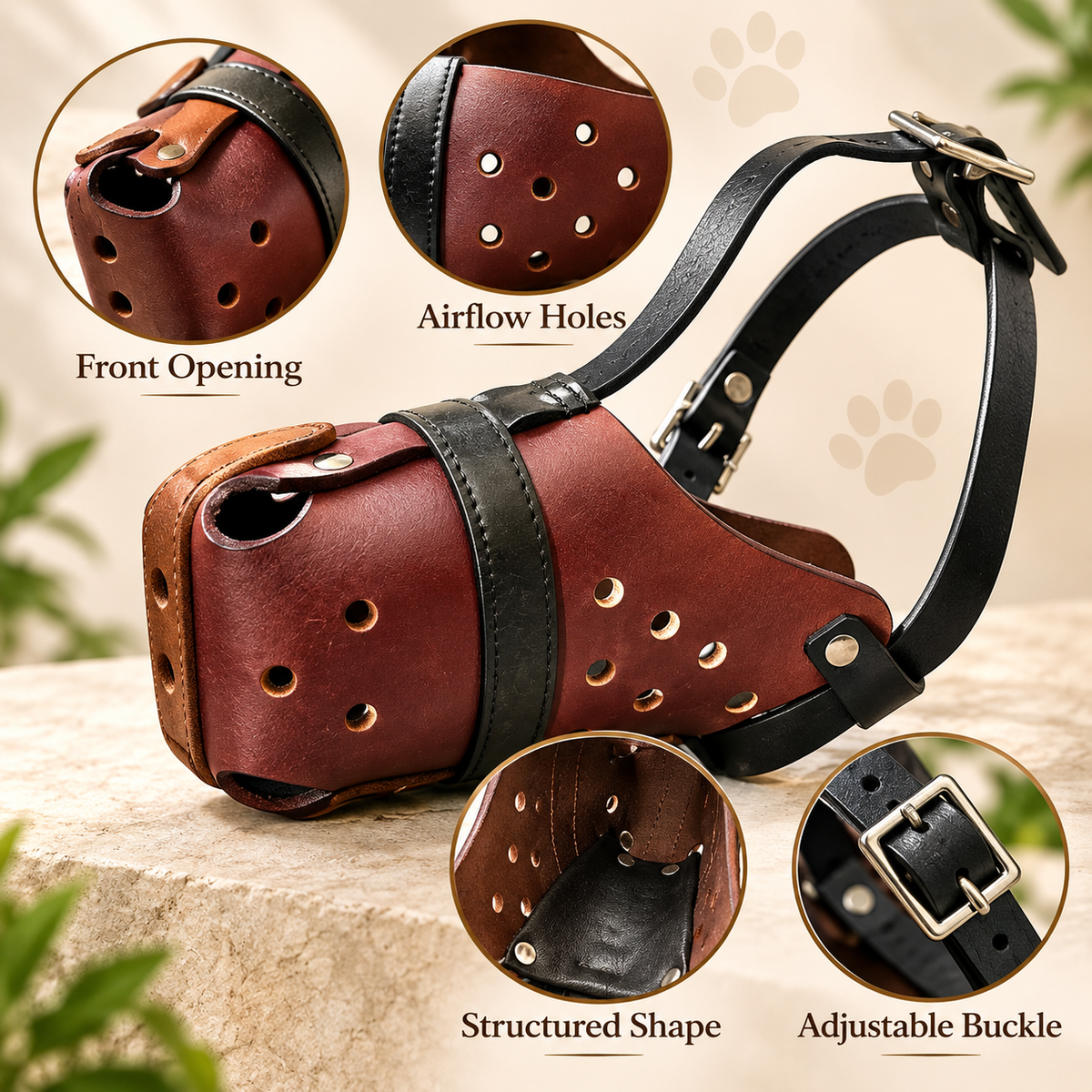 The K9 Store Chocolate & Black Dual Leather Dog Muzzle | Ventilated | Front Opening | Breathable Basket | Adjustable Strap | L & XL | 6 Month Warranty | The K9 Store
