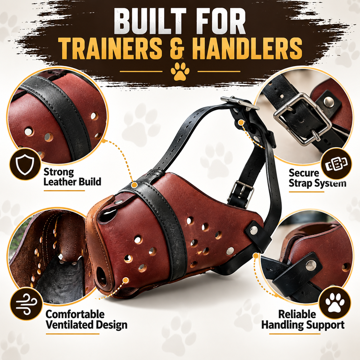 The K9 Store Chocolate & Black Dual Leather Dog Muzzle | Ventilated | Front Opening | Breathable Basket | Adjustable Strap | L & XL | 6 Month Warranty | The K9 Store