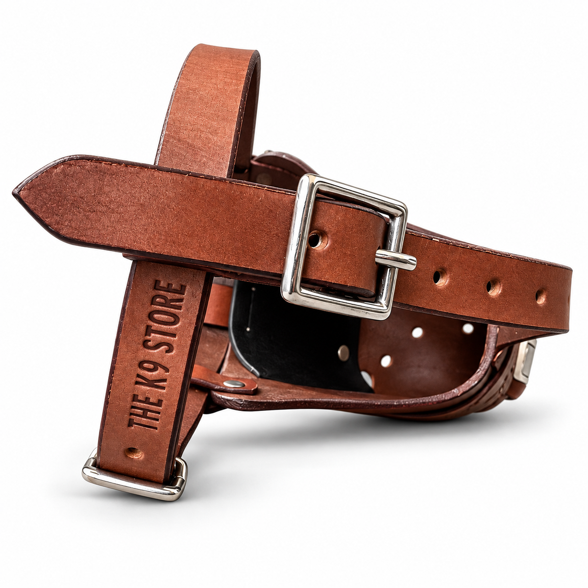 The K9 Store Chocolate & White Dual Leather Dog Muzzle | Breathable Vent Holes | Comfort Interior | Adjustable Buckle | L & XL | 6 Month Warranty | The K9 Store