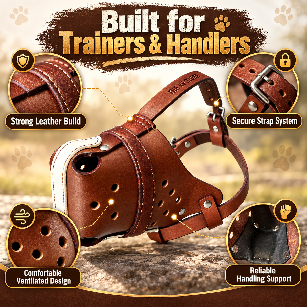 The K9 Store Chocolate & White Dual Leather Dog Muzzle | Breathable Vent Holes | Comfort Interior | Adjustable Buckle | L & XL | 6 Month Warranty | The K9 Store