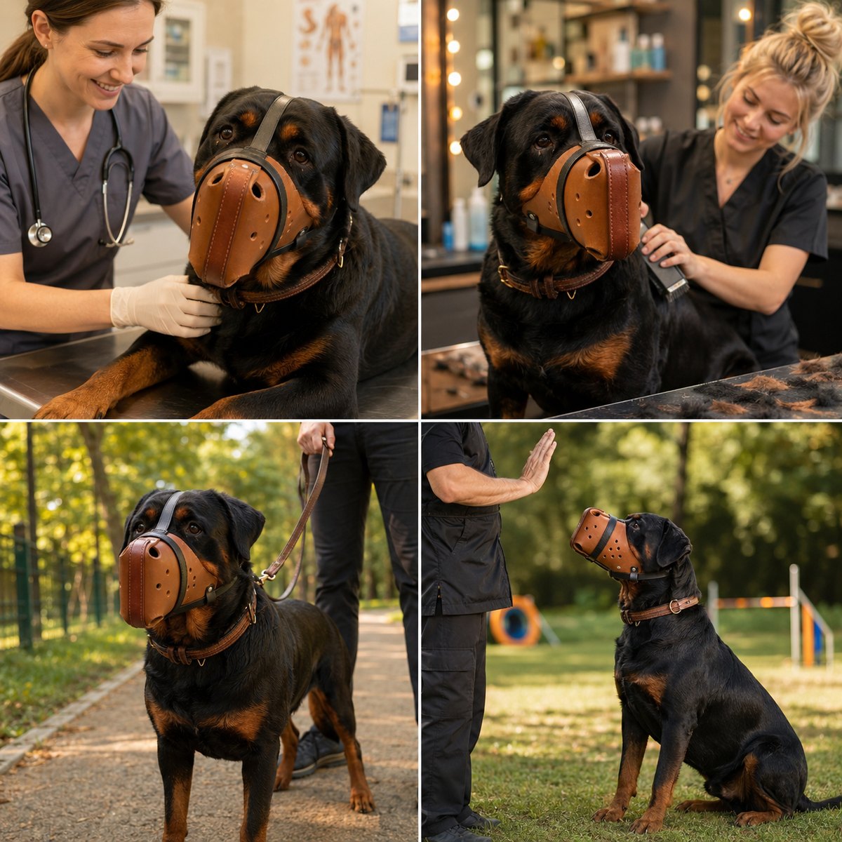 The K9 Store Handcrafted Tan & Black Wide Basket Leather Dog Muzzle | Full-Grain | Ventilated | Brass Rivets | Adjustable Straps | L & XL | 6 Month Warranty | The K9 Store