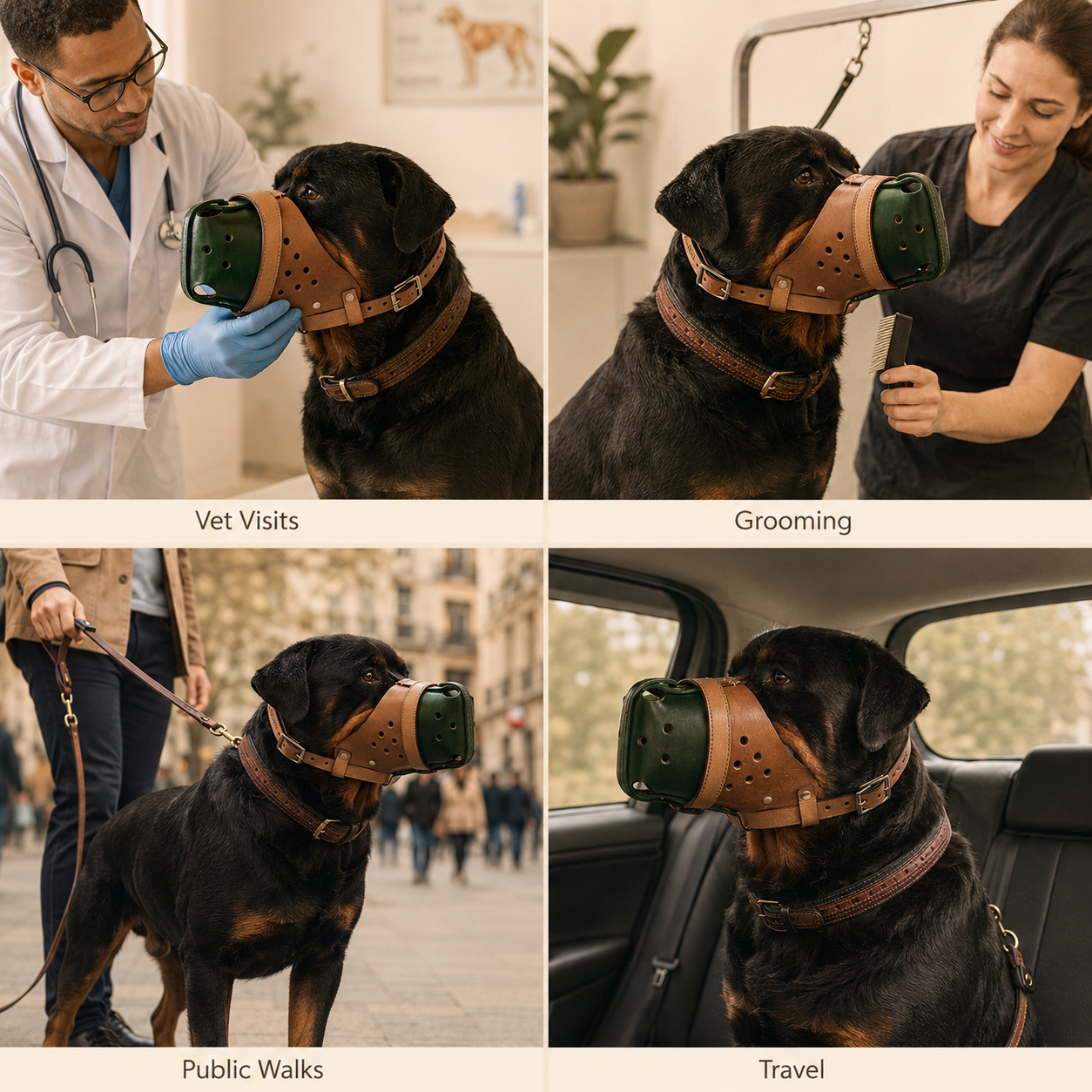 The K9 Store Handcrafted Dual Leather Dog Muzzle | Full-Grain Tan & Green | Ventilated | Soft Inner Lining | Adjustable | M, L & XL | 6 Month Warranty | The K9 Store