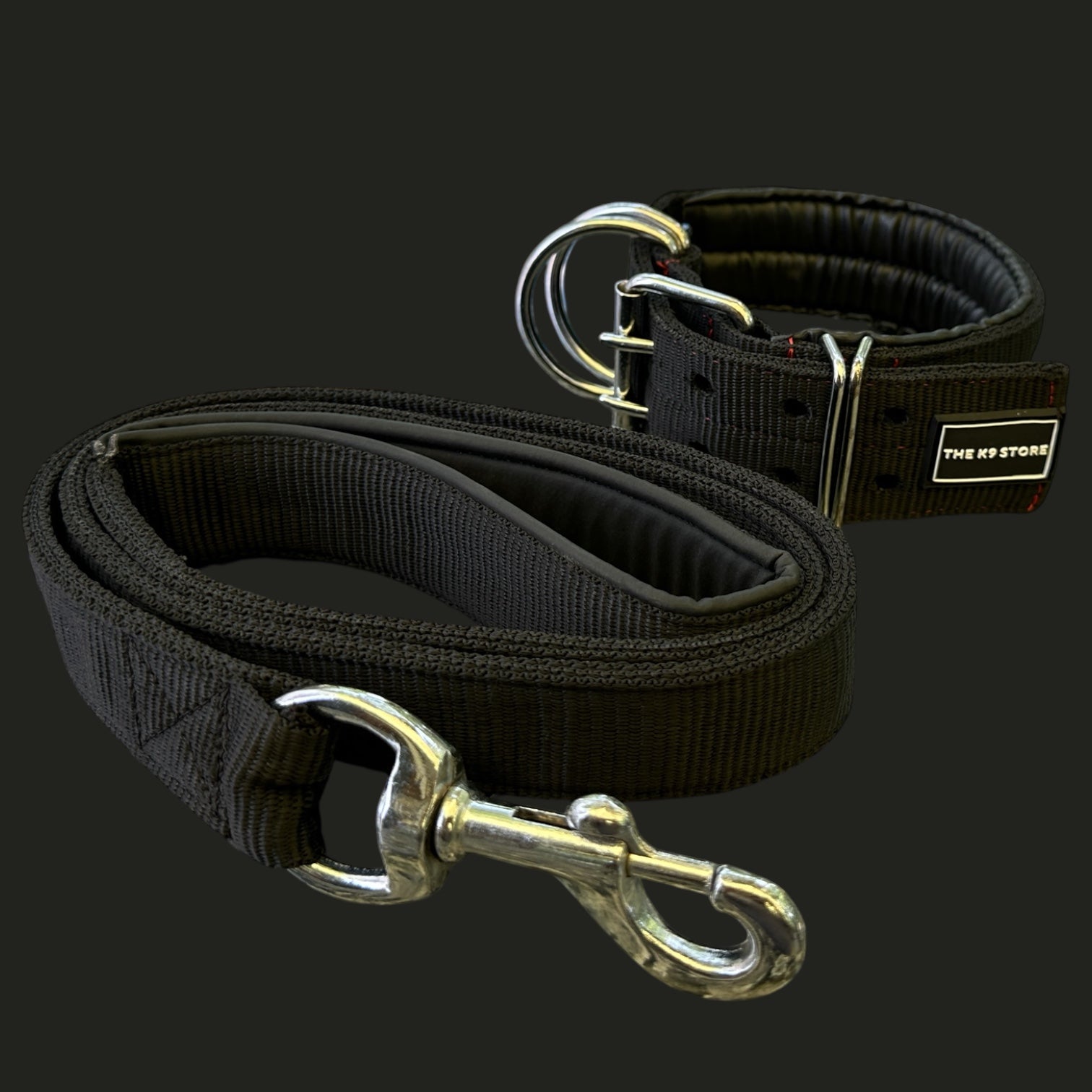 Heavy Duty Dog Collar & Leash Combo Set | Padded Double D-Ring Collar | Cushioned Handle Leash | Black