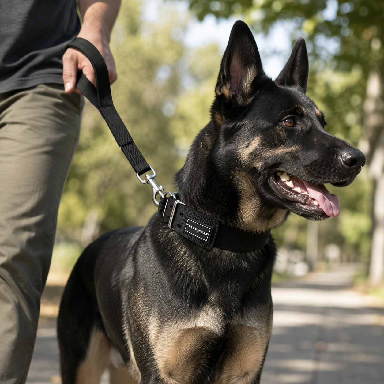 Heavy Duty Dog Collar & Leash Combo Set | Padded Double D-Ring Collar | Cushioned Handle Leash | Black