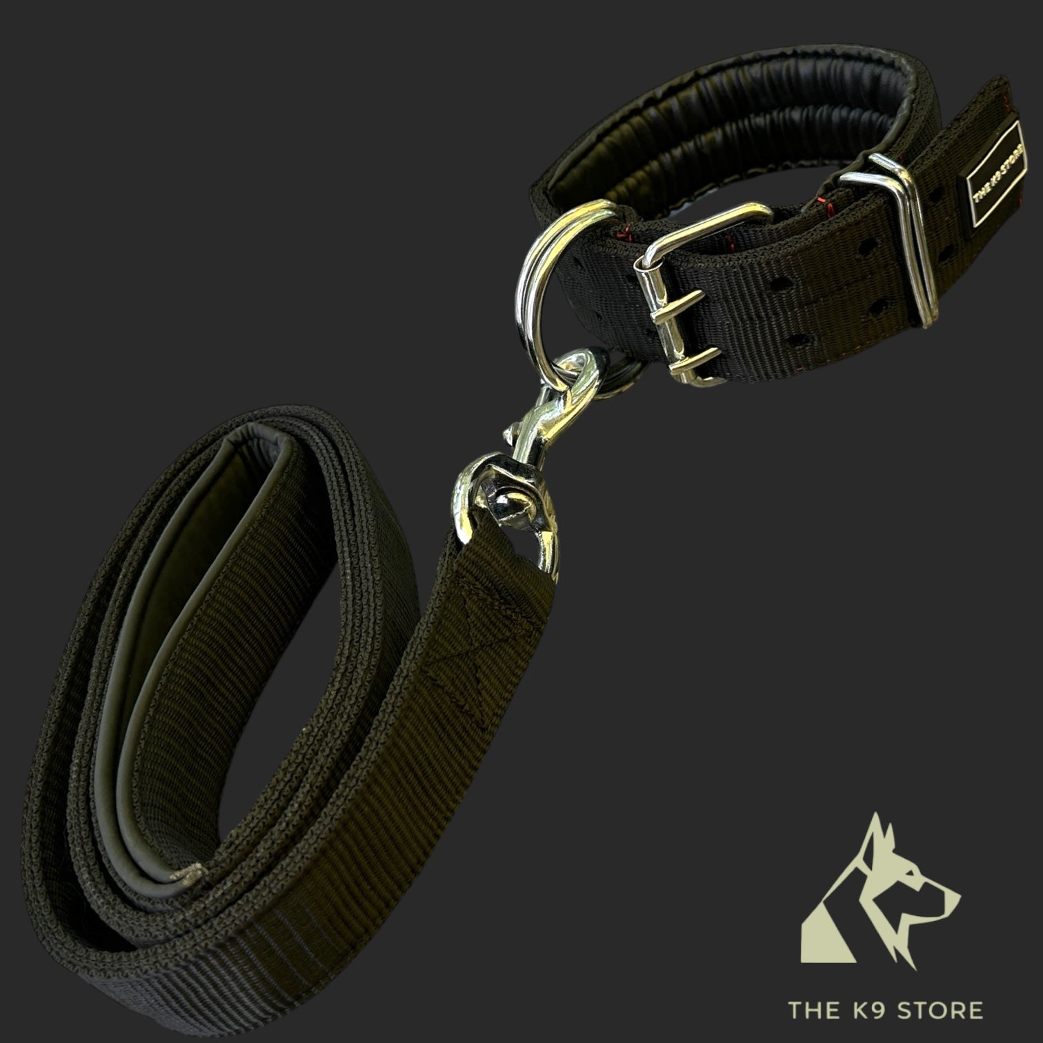 Heavy Duty Dog Collar & Leash Combo Set | Padded Double D-Ring Collar | Cushioned Handle Leash | Black