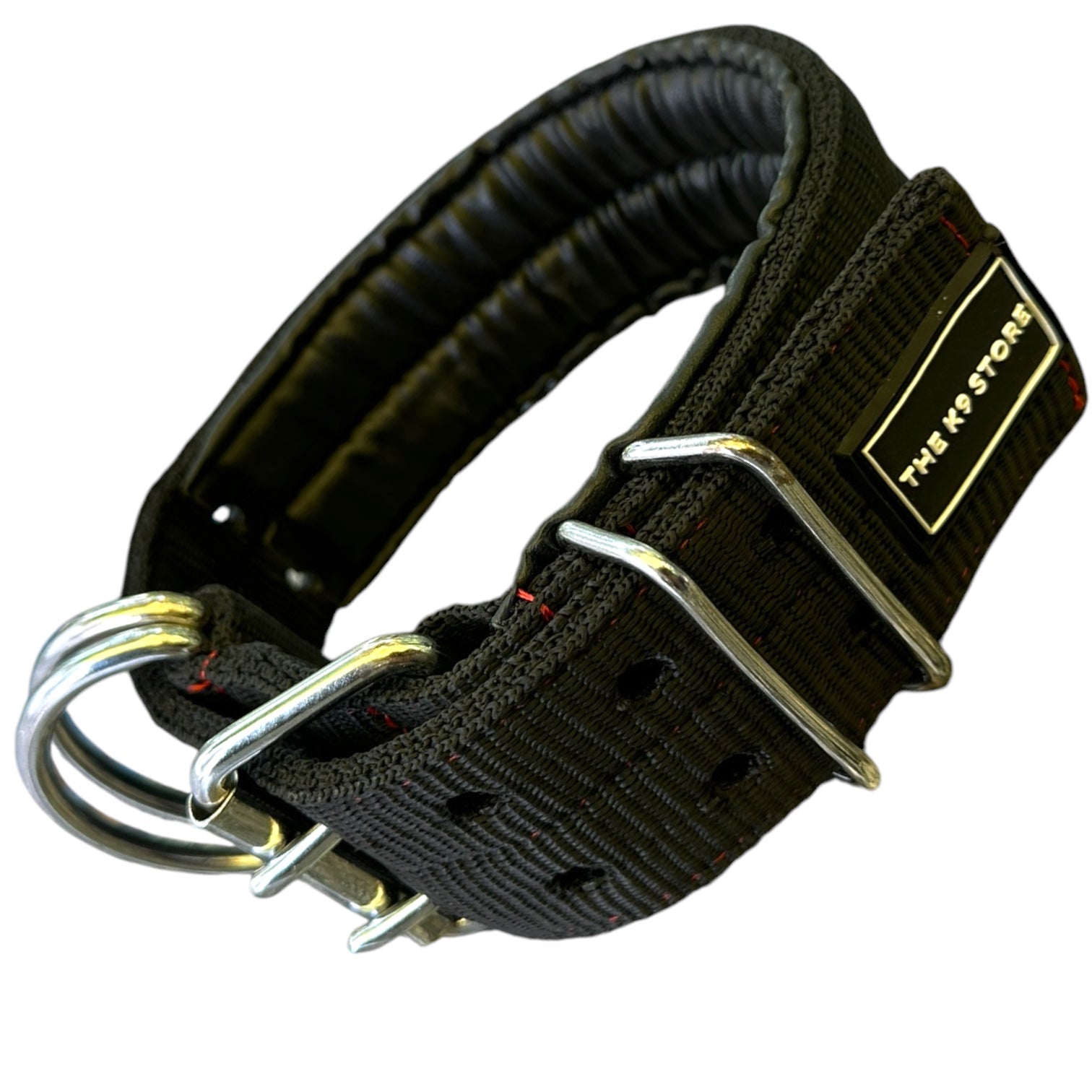 Heavy Duty Dog Collar & Leash Combo Set | Padded Double D-Ring Collar | Cushioned Handle Leash | Black