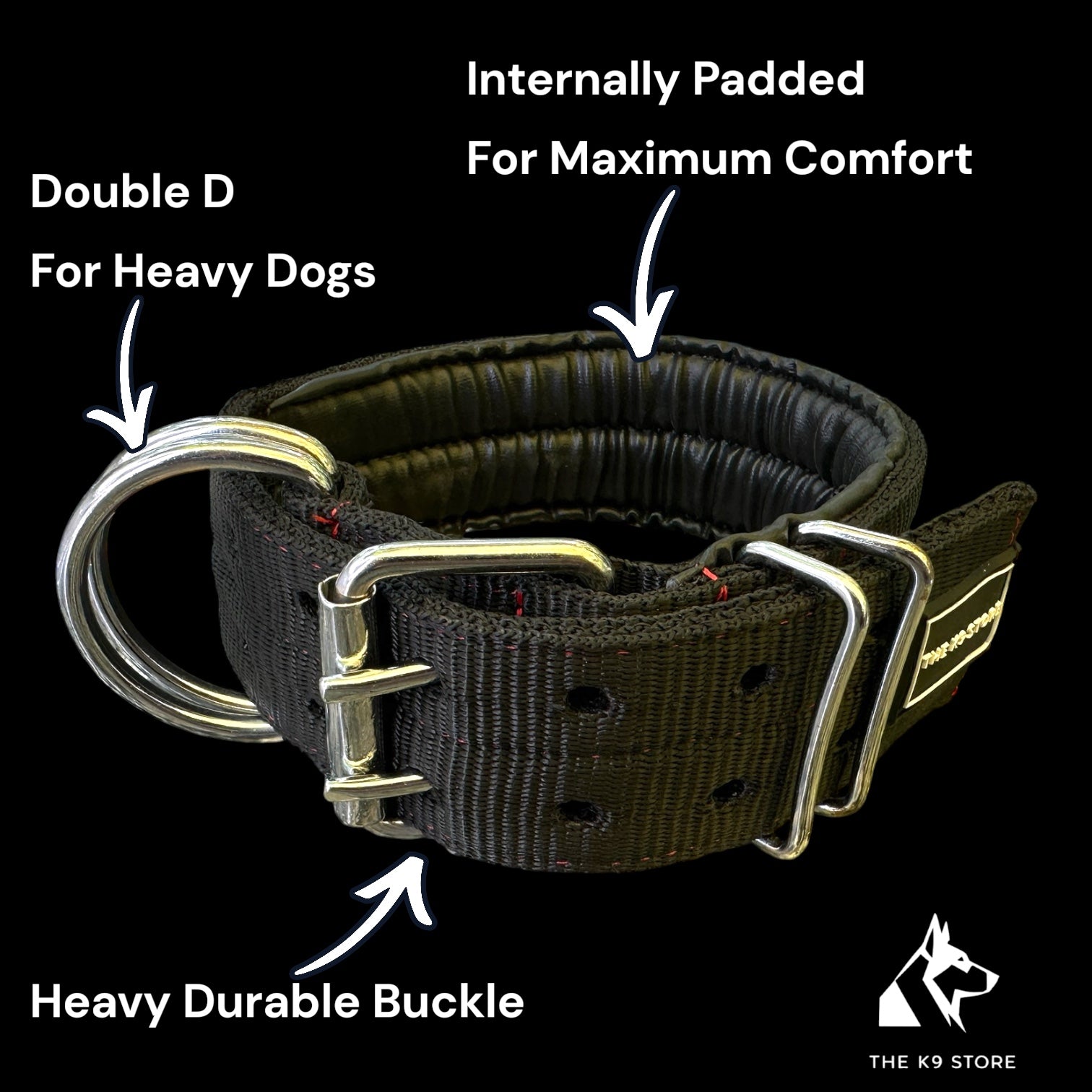 Heavy Duty Dog Collar & Leash Combo Set | Padded Double D-Ring Collar | Cushioned Handle Leash | Black
