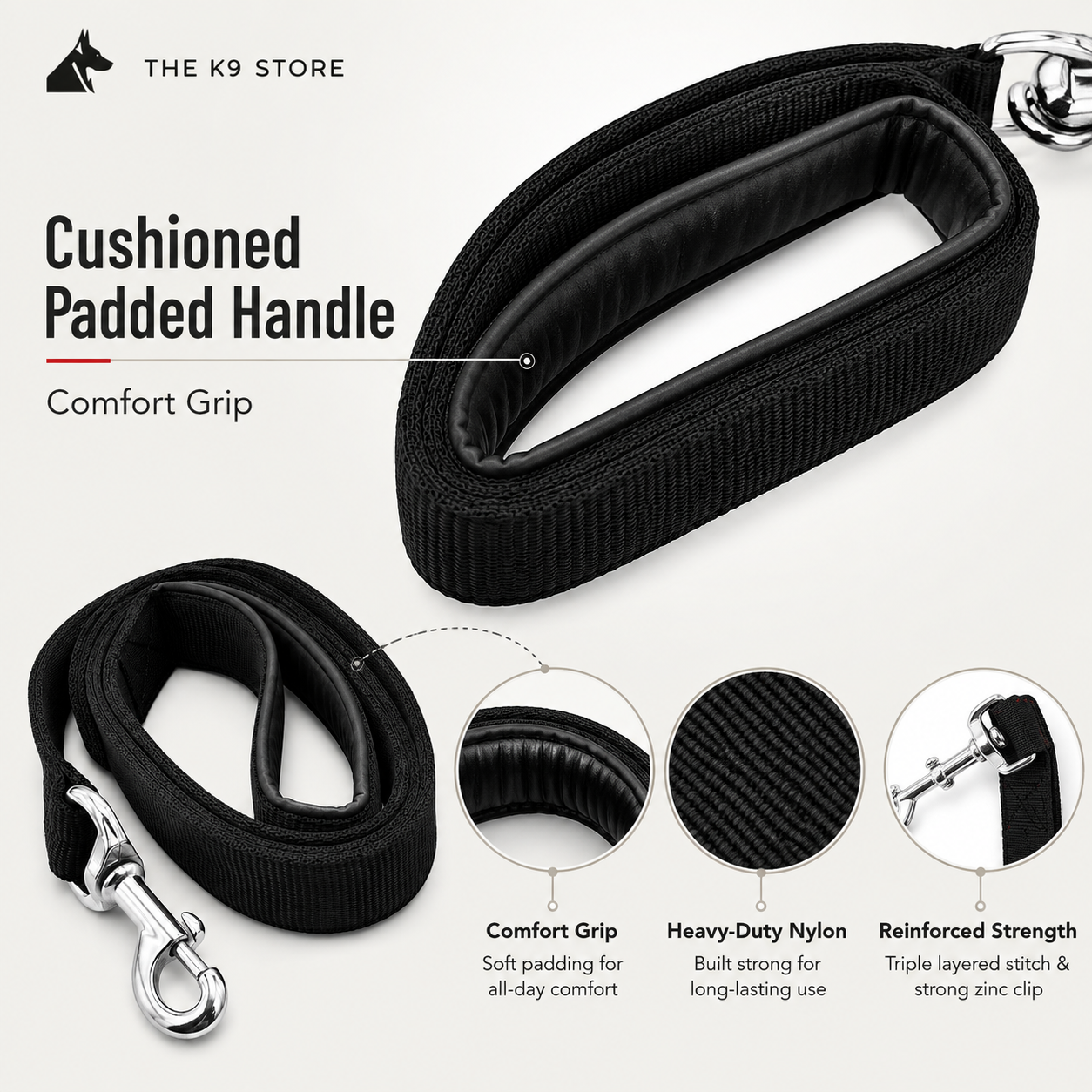 Heavy Duty Dog Collar & Leash Combo Set | Padded Double D-Ring Collar | Cushioned Handle Leash | Black