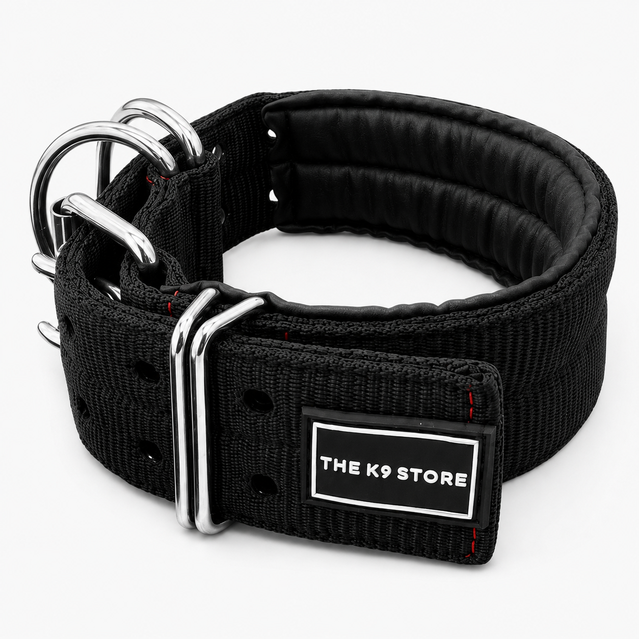 Heavy Duty Dog Collar & Leash Combo Set | Padded Double D-Ring Collar | Cushioned Handle Leash | Black