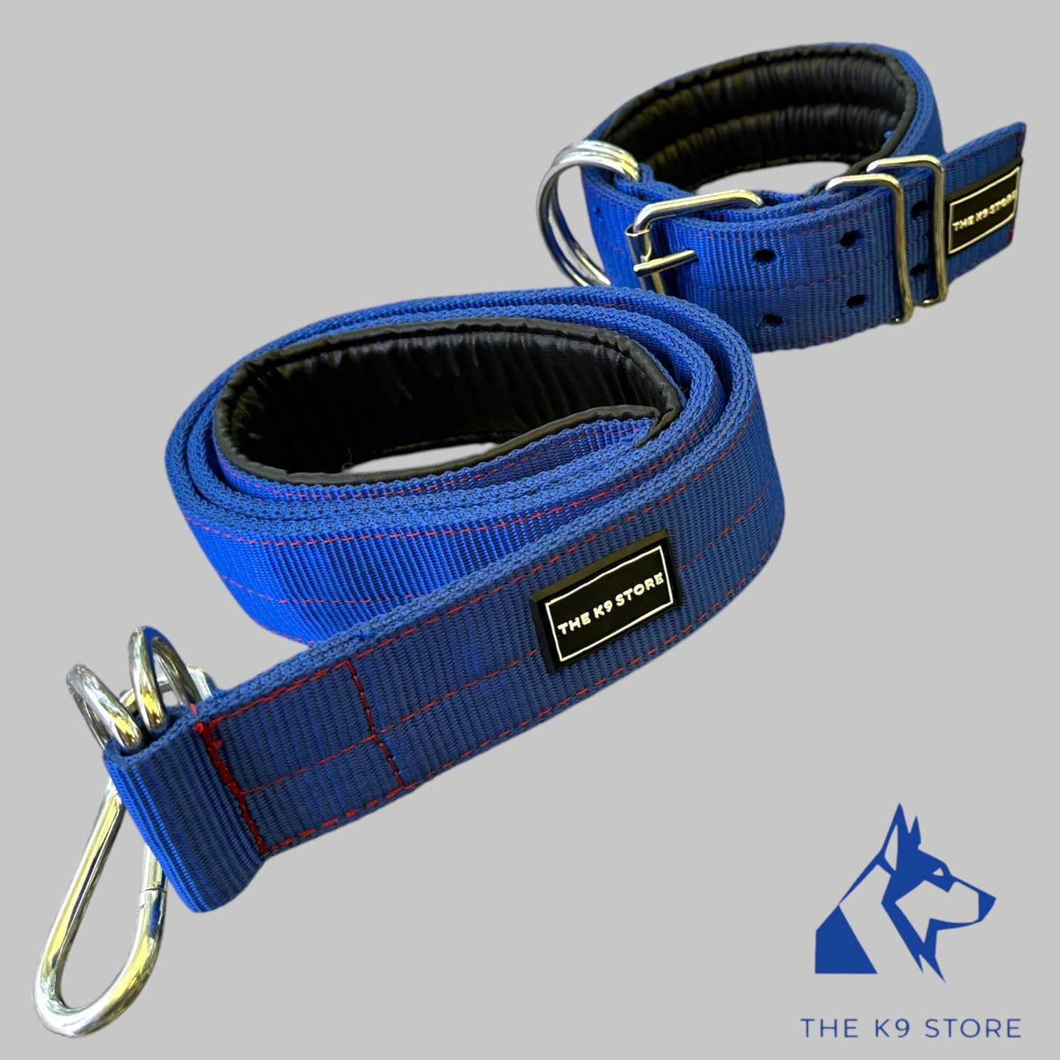 Heavy Duty Dog Collar & Leash Combo Set | 2 Inch Wide Padded | Double D-Ring | Fits 12-20 Inch Neck | Blue