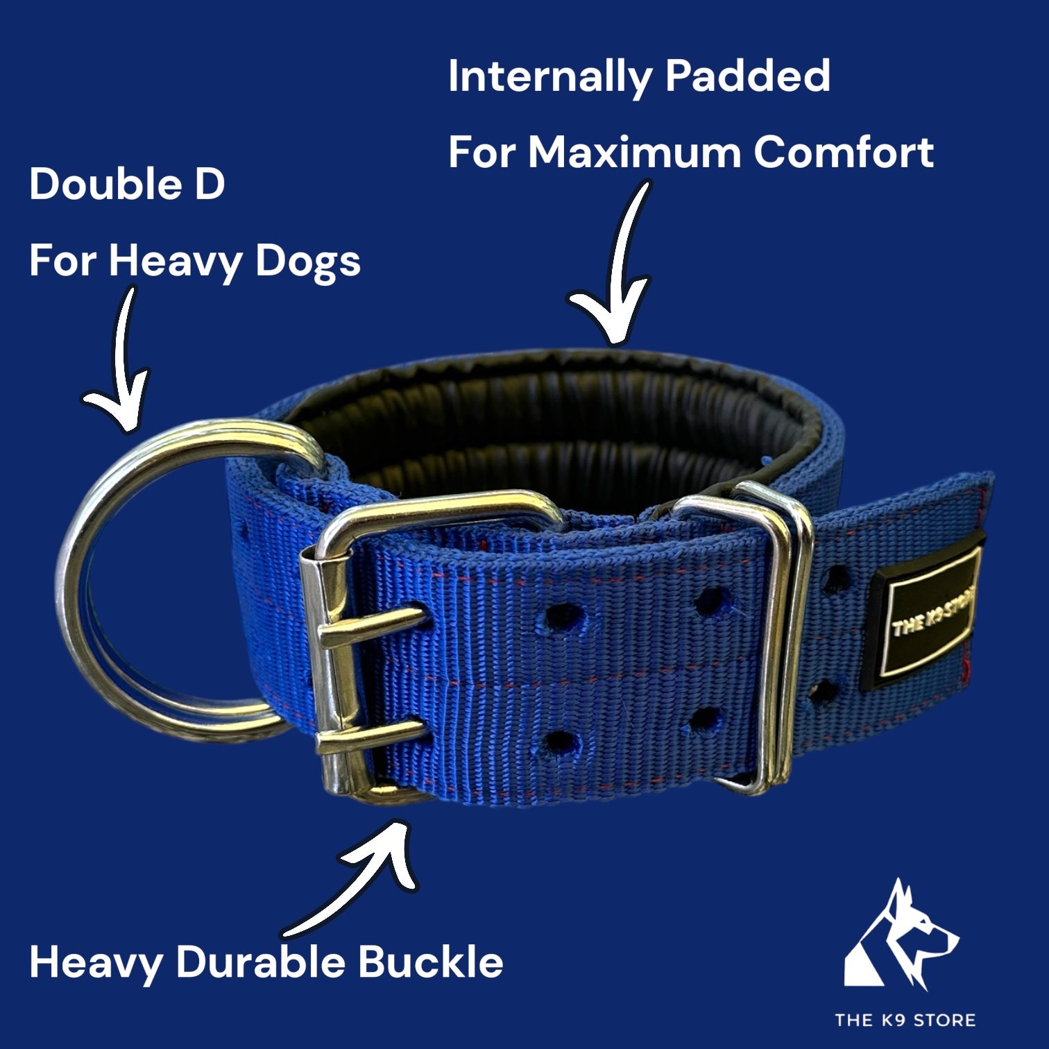 Heavy Duty Dog Collar & Leash Combo Set | 2 Inch Wide Padded | Double D-Ring | Fits 12-20 Inch Neck | Blue