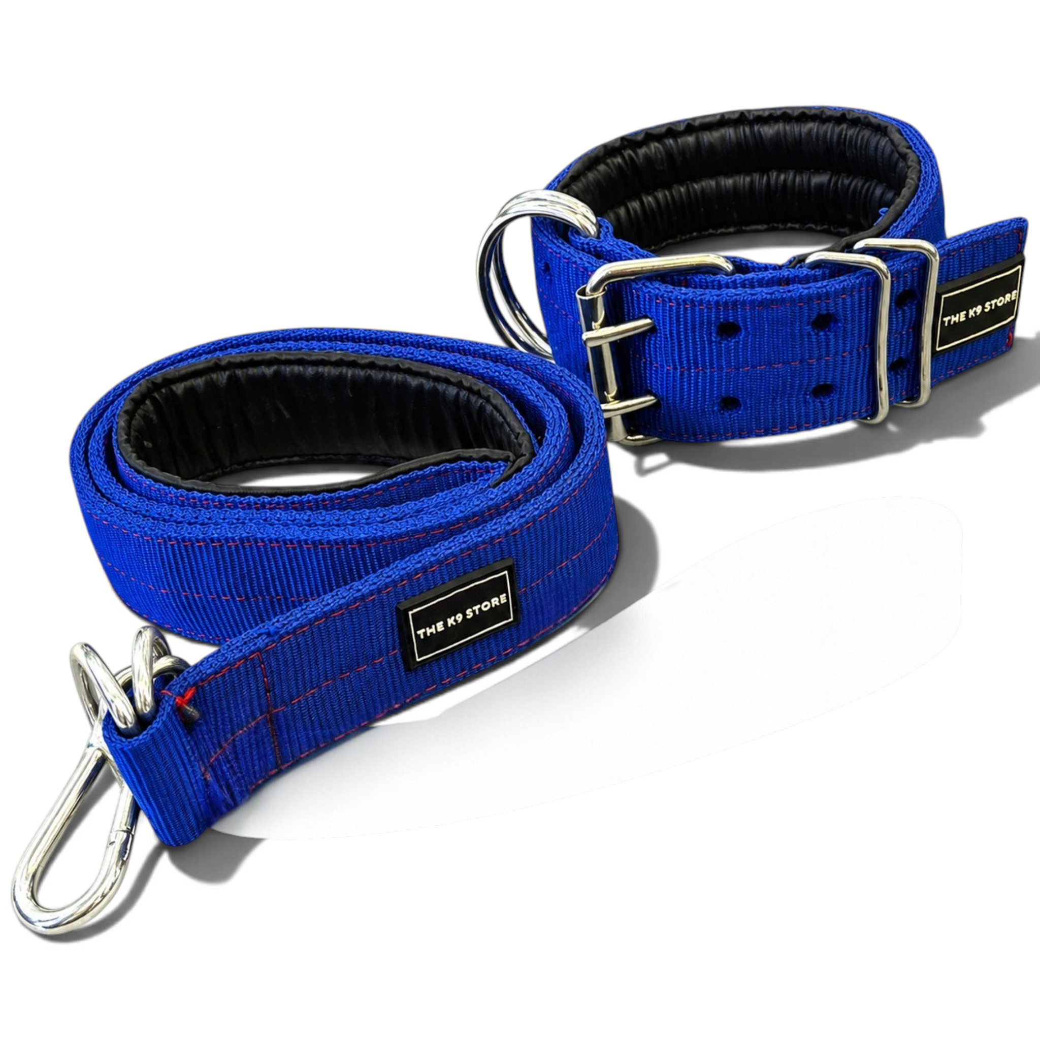 Heavy Duty Dog Collar & Leash Combo Set | 2 Inch Wide Padded | Double D-Ring | Fits 12-20 Inch Neck | Blue