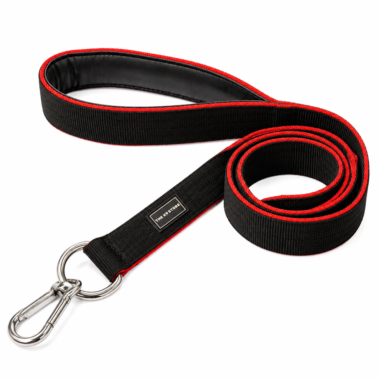 K9 Heavy Duty Nylon Dog Collar & Leash Combo | 2-Inch Wide | Dual D-Ring | Dual Buckle | Cushioned Handle | 60 Inch Leash | Black & Red | Large & XL | The K9 Store