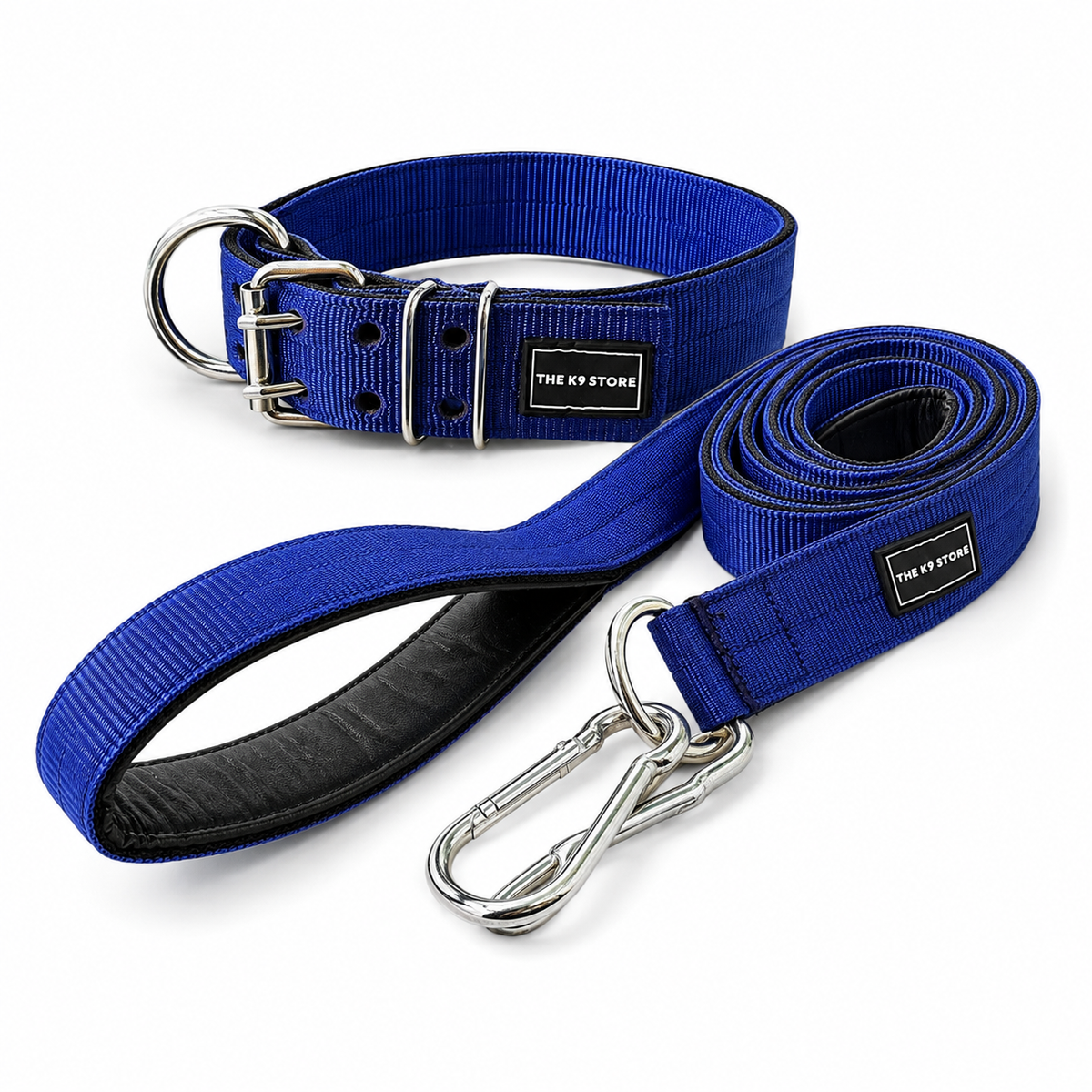 Heavy-Duty Dog Collar & Leash Combo – 2-Inch Wide Nylon with Cushioned Handle, 60-Inch Leash (Blue)