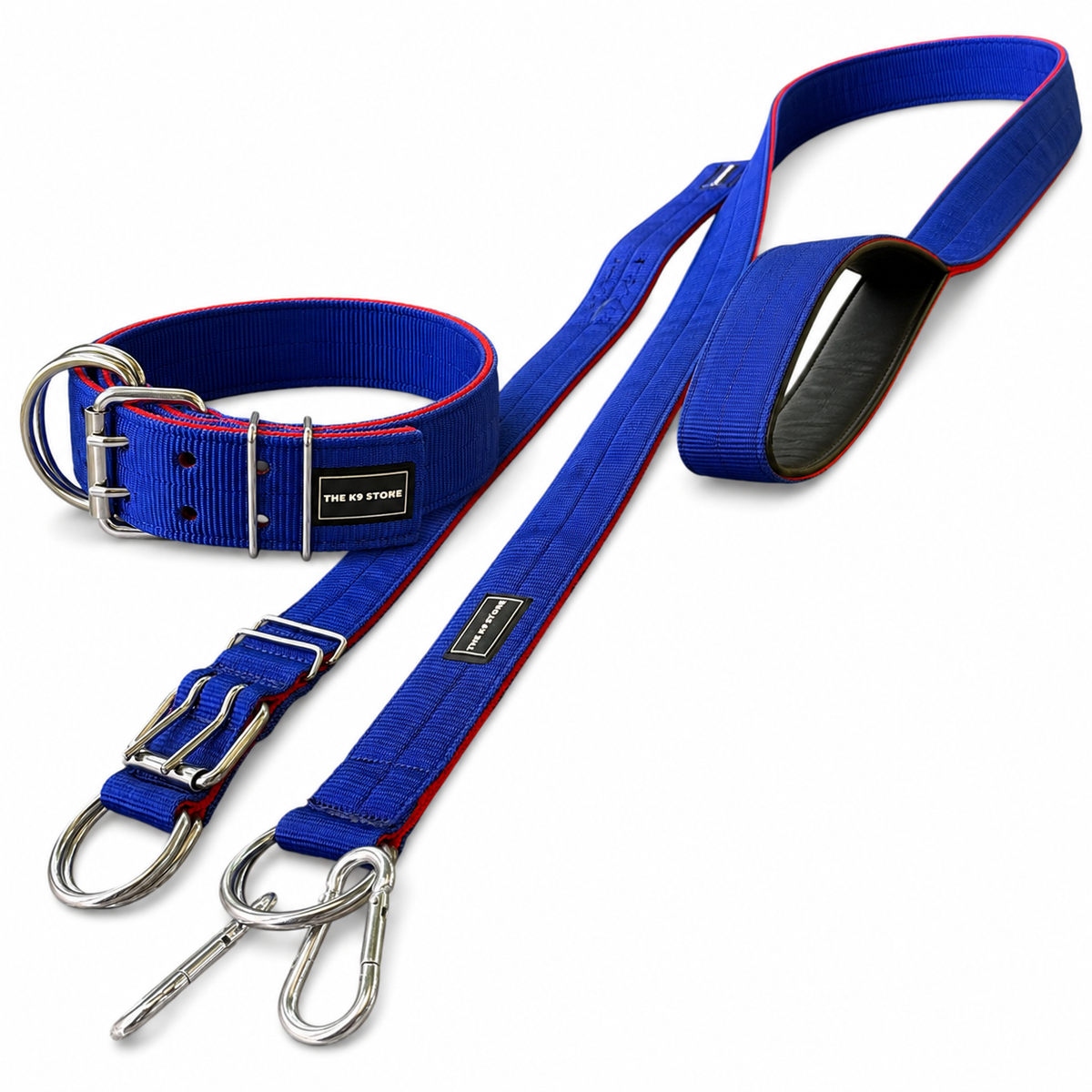 The K9 Store Blue & Red Heavy Duty 2-Inch Nylon Dog Collar & Leash Combo | Twin D-Rings | Double-Loop Lock | Soft Inner Lining | 60 Inch Leash | Large & XL | The K9 Store
