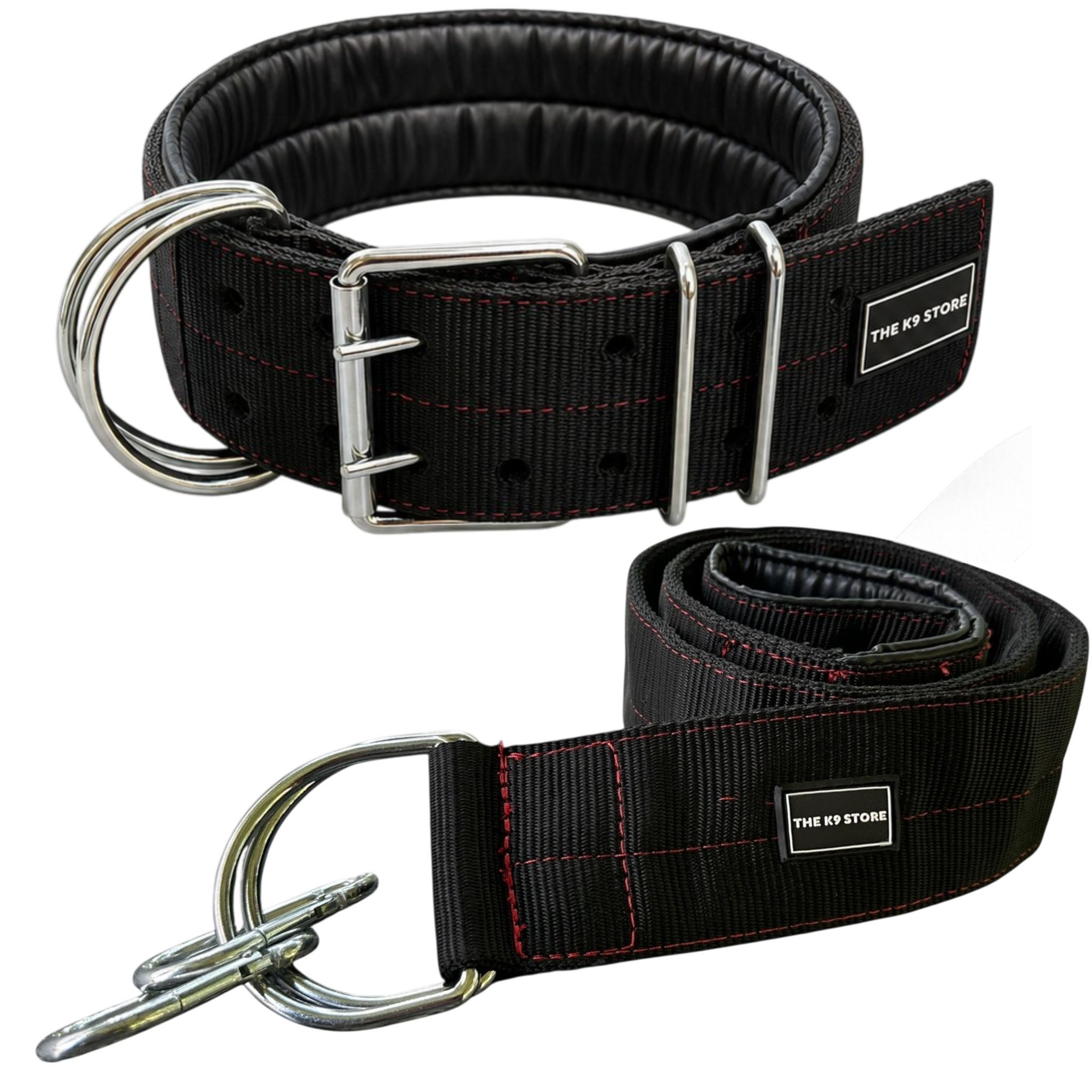 Heavy Duty Dog Collar & Leash Combo Set | 3 Inch Wide Padded | Double D-Ring | Fits 18-26 Inch Neck | Black