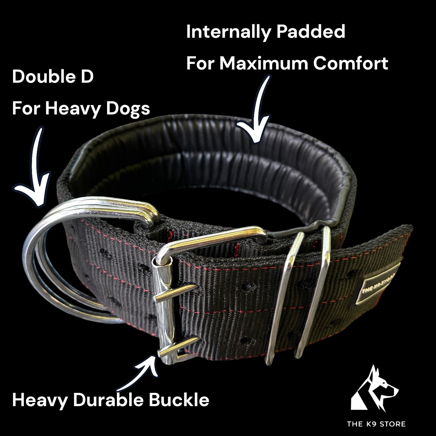Heavy Duty Dog Collar & Leash Combo Set | 3 Inch Wide Padded | Double D-Ring | Fits 18-26 Inch Neck | Black