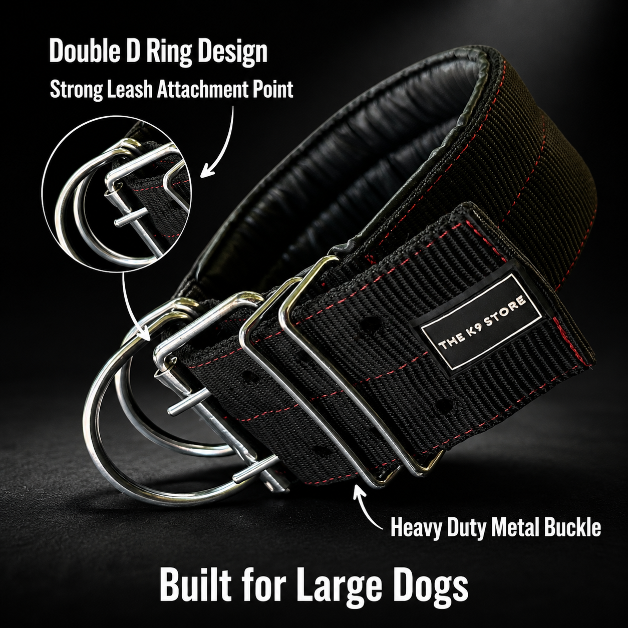 The K9 Store 3 Inch Wide Heavy Duty Dog Collar with Padded Interior & Double D-Ring | Large Breed Collar
