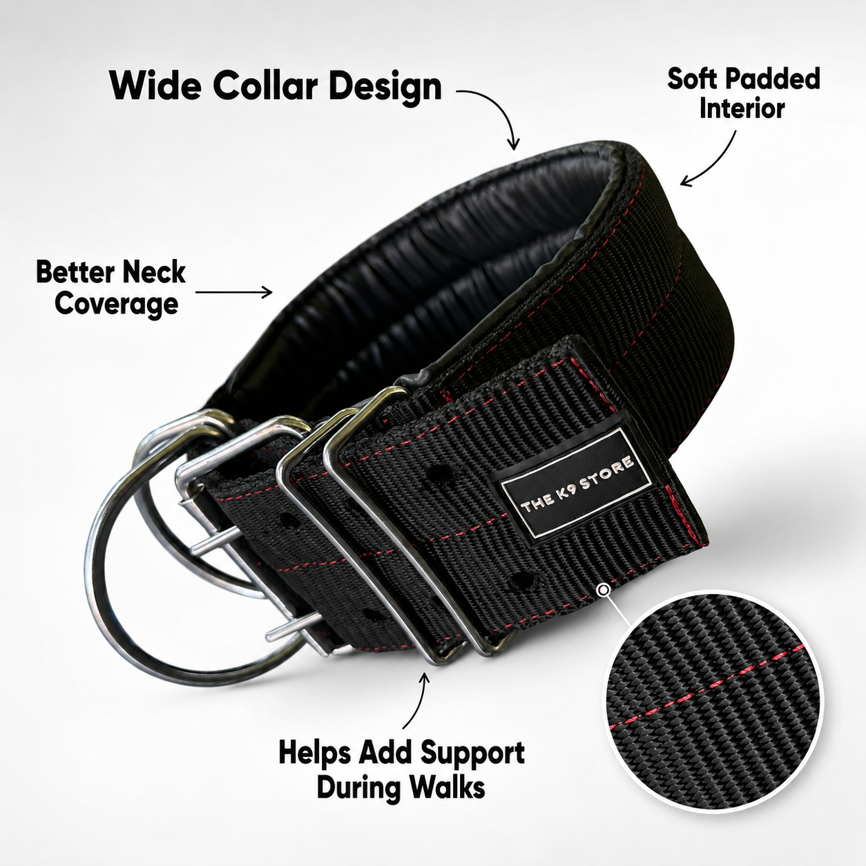 The K9 Store 3 Inch Wide Heavy Duty Dog Collar with Padded Interior & Double D-Ring | Large Breed Collar