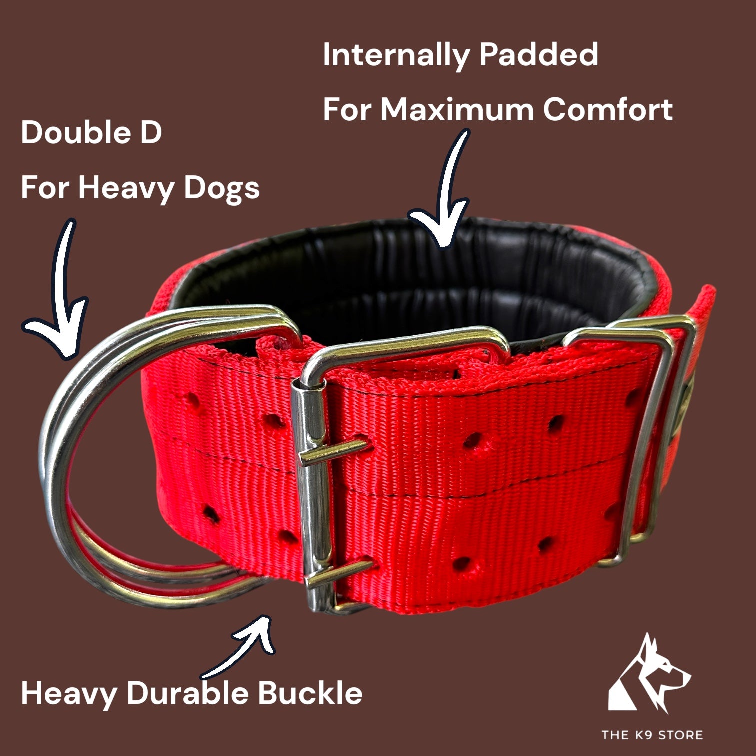 The K9 Store 3 Inch Wide Heavy Duty Dog Collar with Padded Interior & Double D-Ring | Large Breed Collar