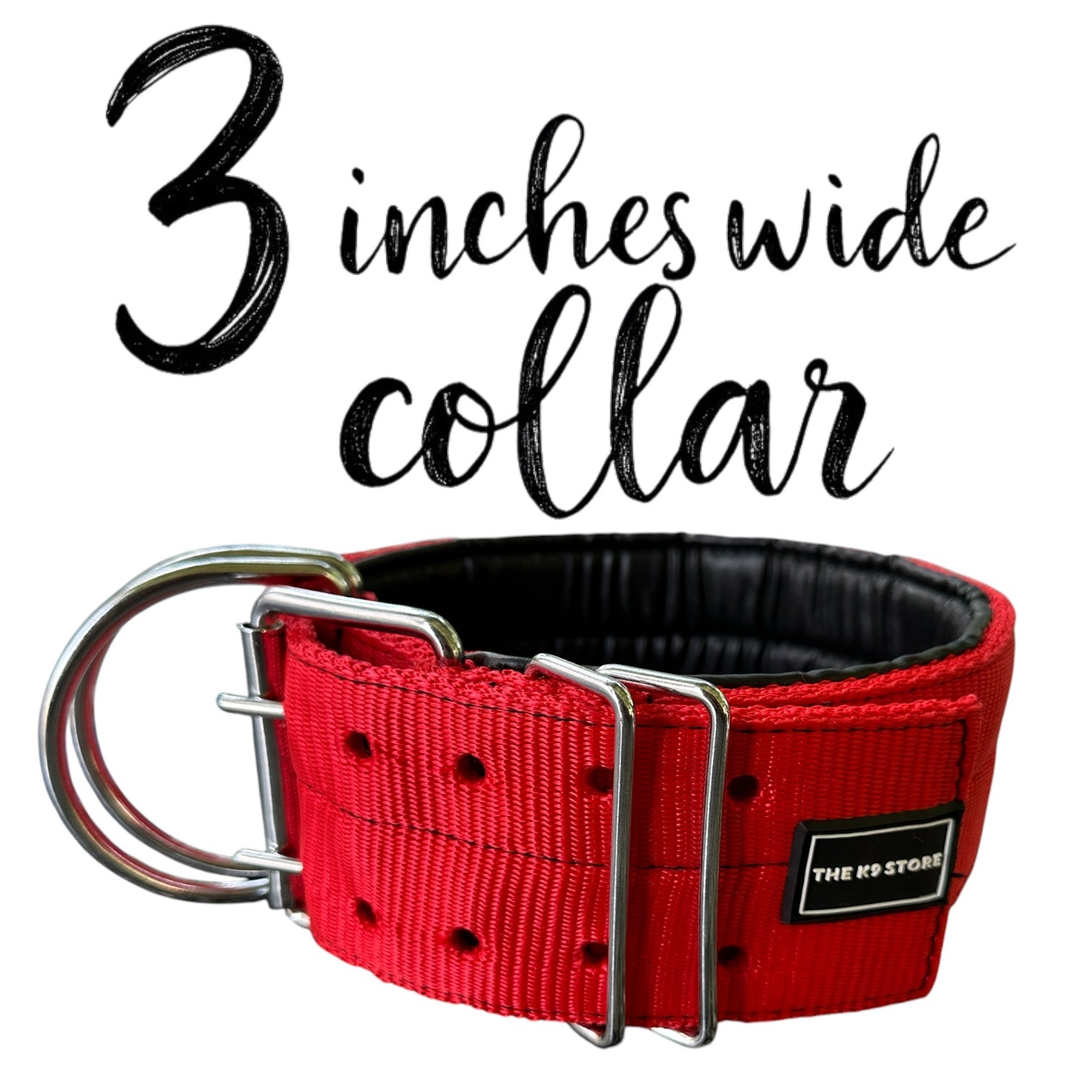 The K9 Store 3 Inch Wide Heavy Duty Dog Collar with Padded Interior & Double D-Ring | Large Breed Collar