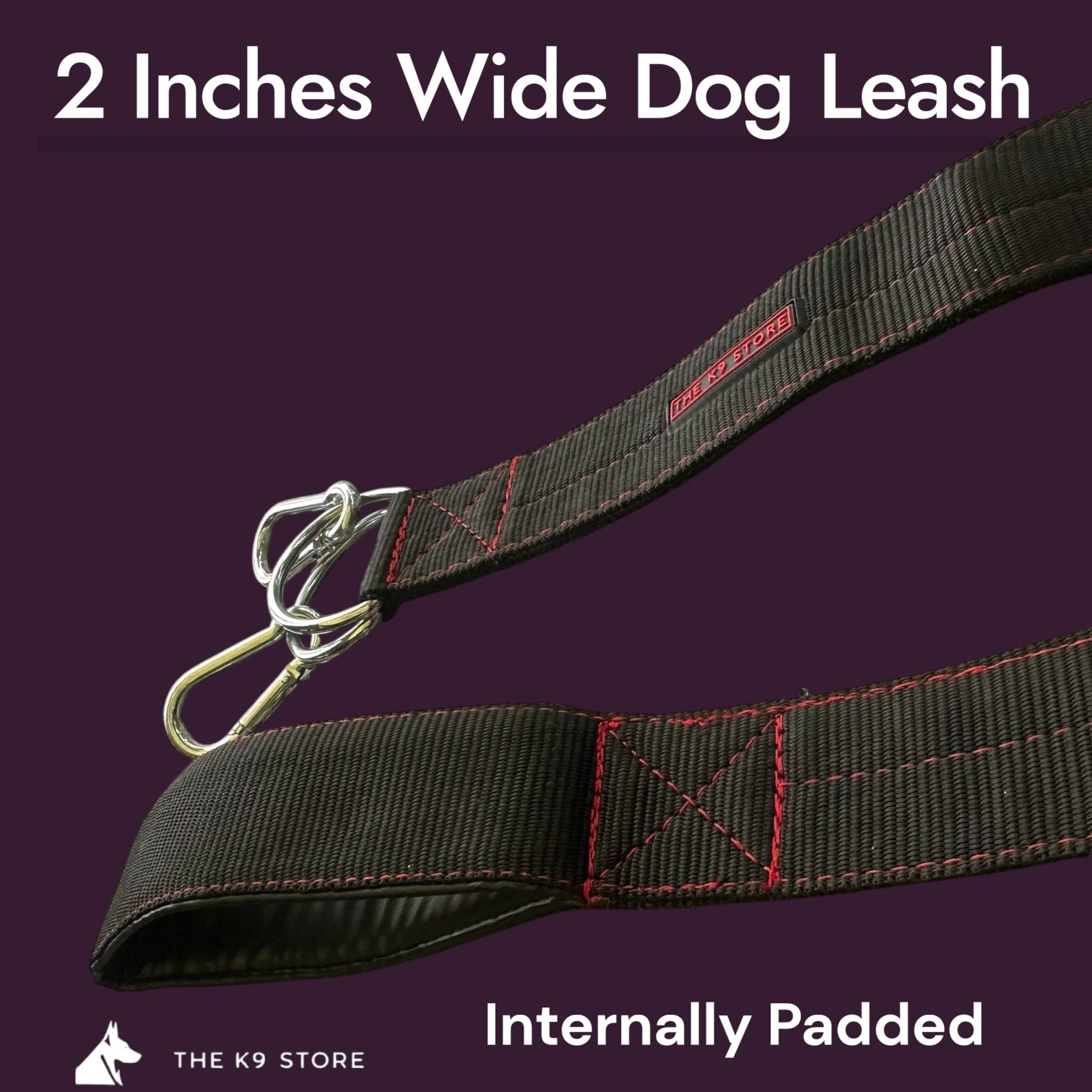 Heavy Duty Dog Leash | 2 Inch Wide Padded Handle | Dual Hook Extra Protection | PP Webbing | 56 Inch | Black