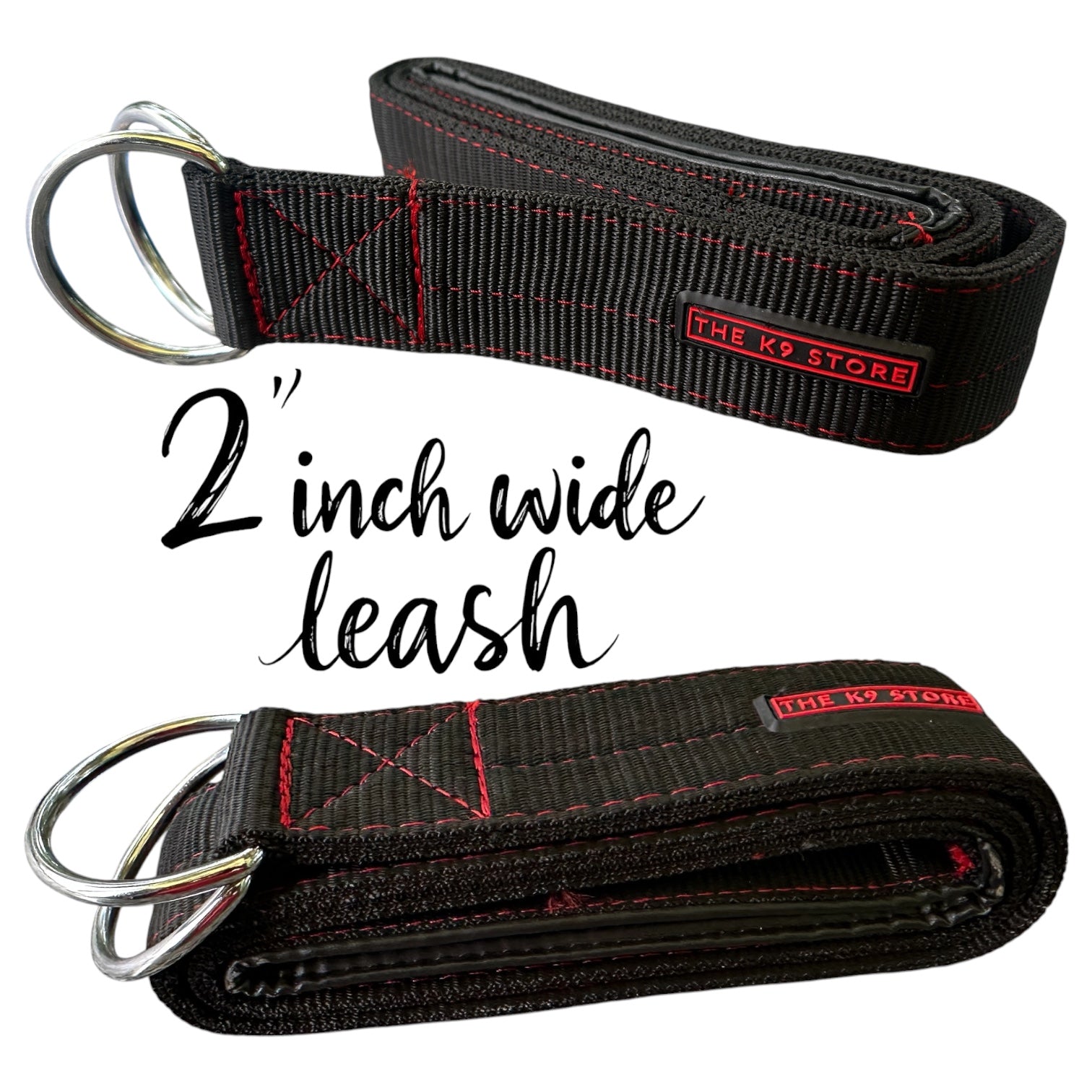 Heavy Duty Dog Leash | 2 Inch Wide Padded Handle | Dual Hook Extra Protection | PP Webbing | 56 Inch | Black