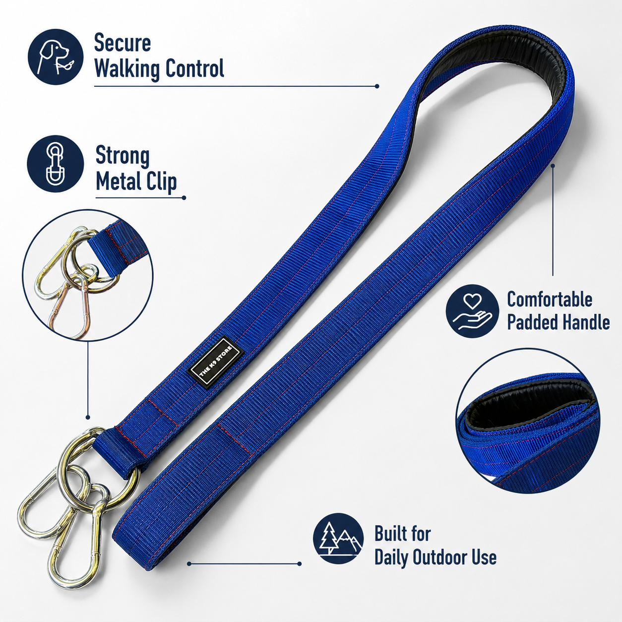 The K9 Store 2 Inch Wide Heavy Duty Dog Leash with Cushioned Handle | 56 Inch | Large Breed Nylon Leash
