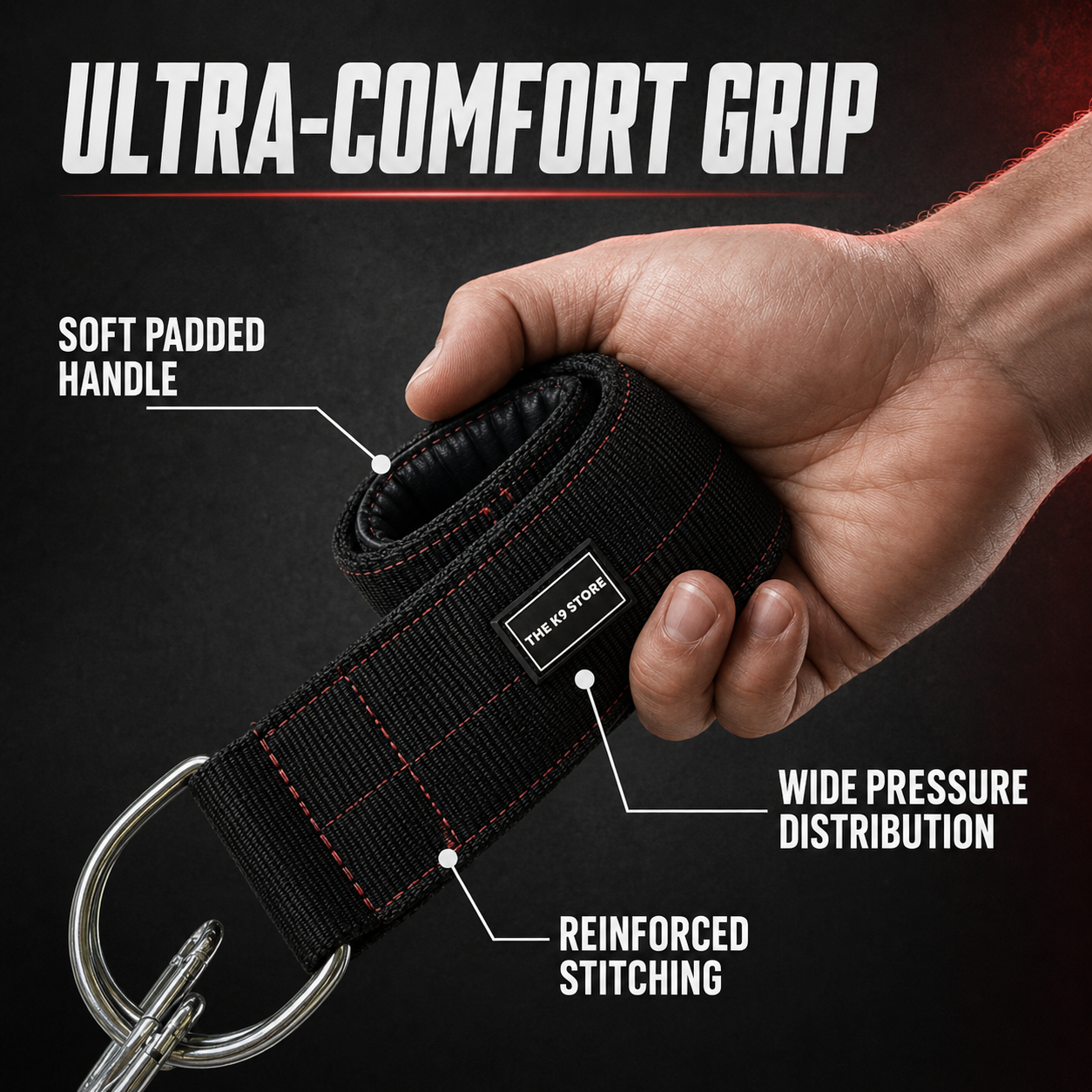 Heavy Duty Dog Leash | 3 Inch Wide Padded Handle | Rated Up to 180 KG | Dual Clip Nylon Leash | 56 Inch | Black