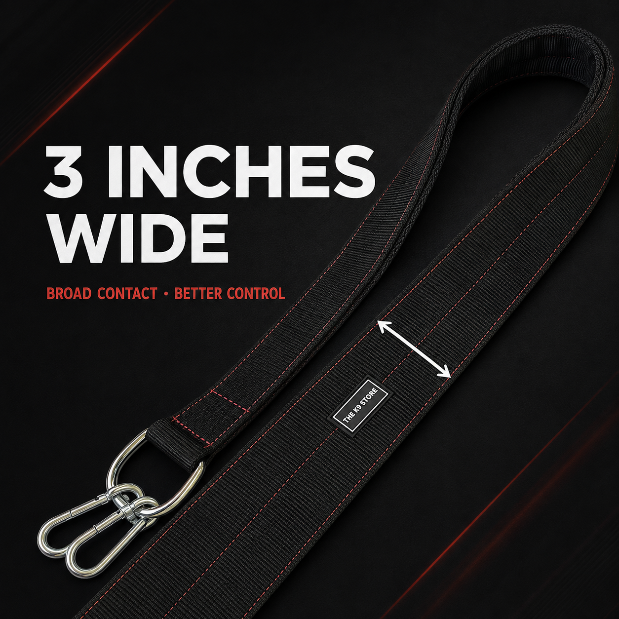 Heavy Duty Dog Leash | 3 Inch Wide Padded Handle | Rated Up to 180 KG | Dual Clip Nylon Leash | 56 Inch | Black