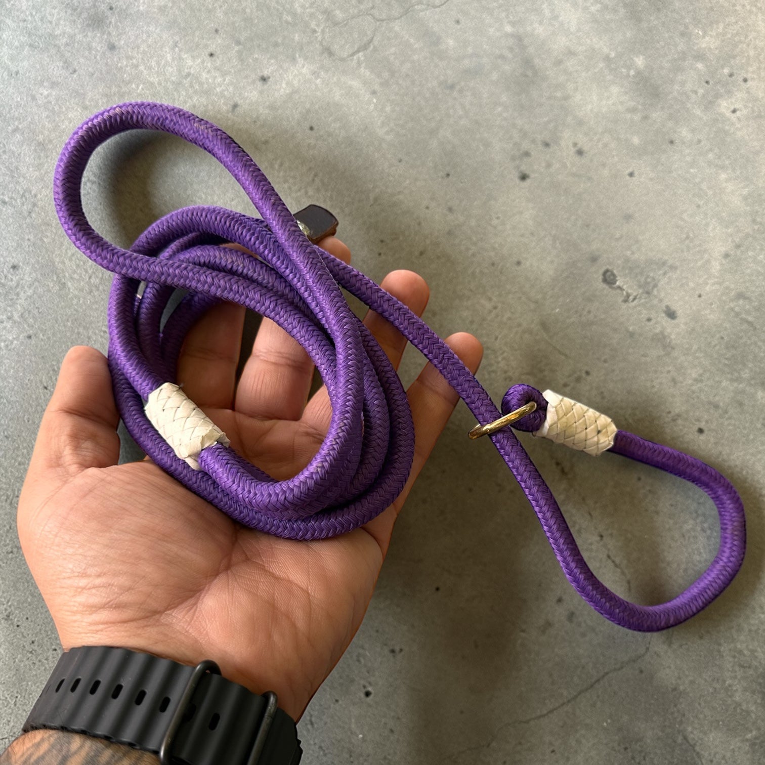 6 Ft Dog Slip Leash for Training – Adjustable Rope Lead with Brass Ring & Dual Stopper | Strong Braided Leash for Dogs (Purple)