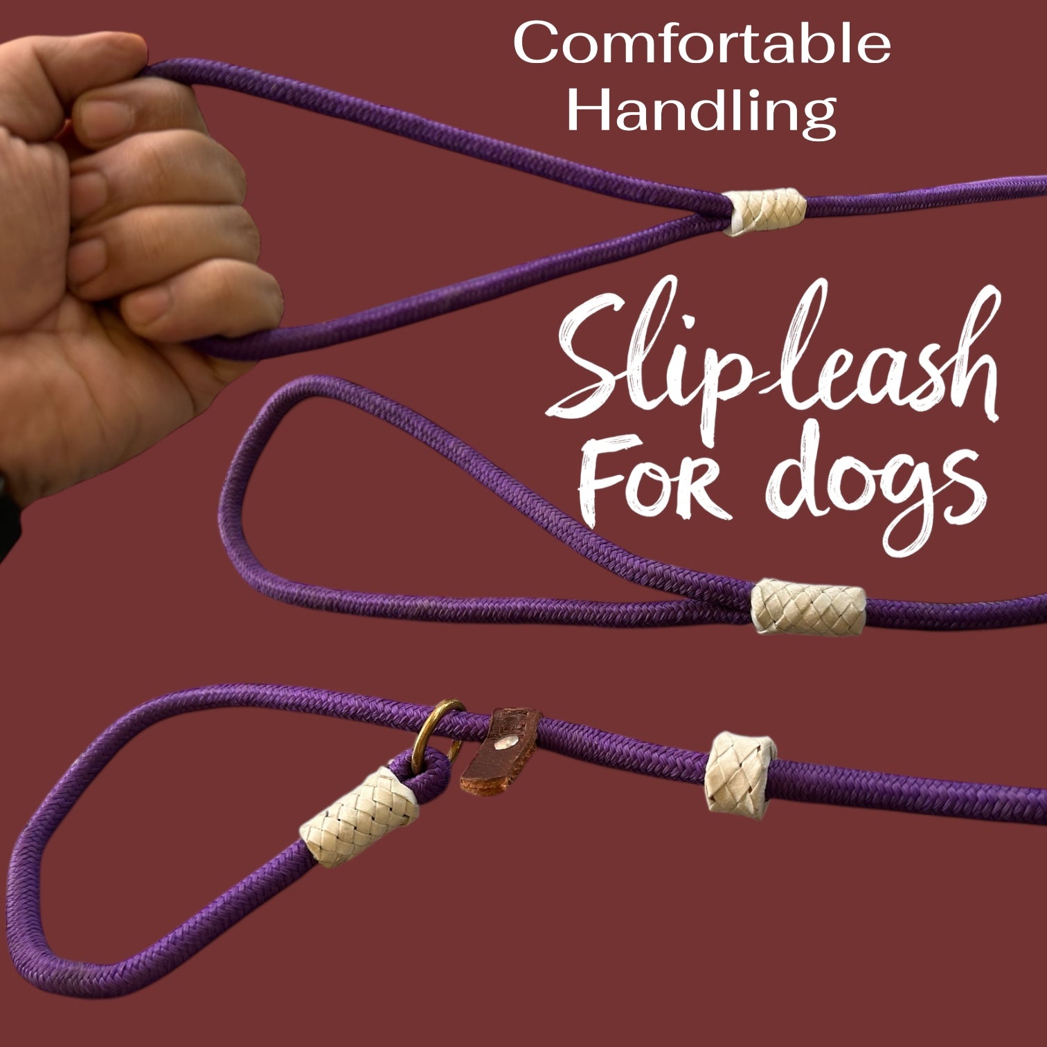 6 Ft Dog Slip Leash for Training – Adjustable Rope Lead with Brass Ring & Dual Stopper | Strong Braided Leash for Dogs (Purple)