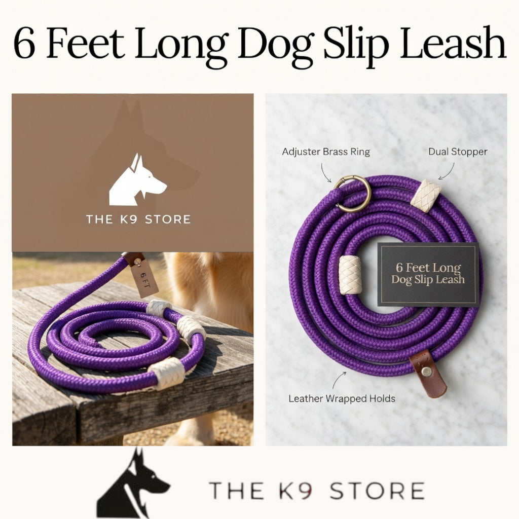 6 Ft Dog Slip Leash for Training – Adjustable Rope Lead with Brass Ring & Dual Stopper | Strong Braided Leash for Dogs (Purple)