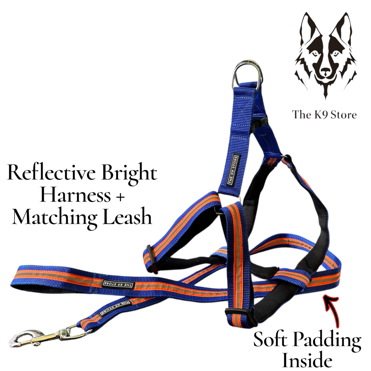 Reflective Dog Harness with Leash Combo | No-Pull Padded Dog Chest Harness | Adjustable, Heavy-Duty, Glow-in-Dark Safety Harness for Night Walks