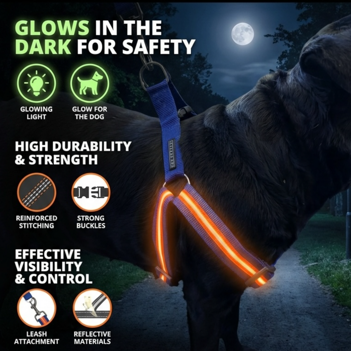 Reflective Dog Harness with Matching Leash - High Durability, Soft Padding & Glowing for Night Safety | The K9 Store