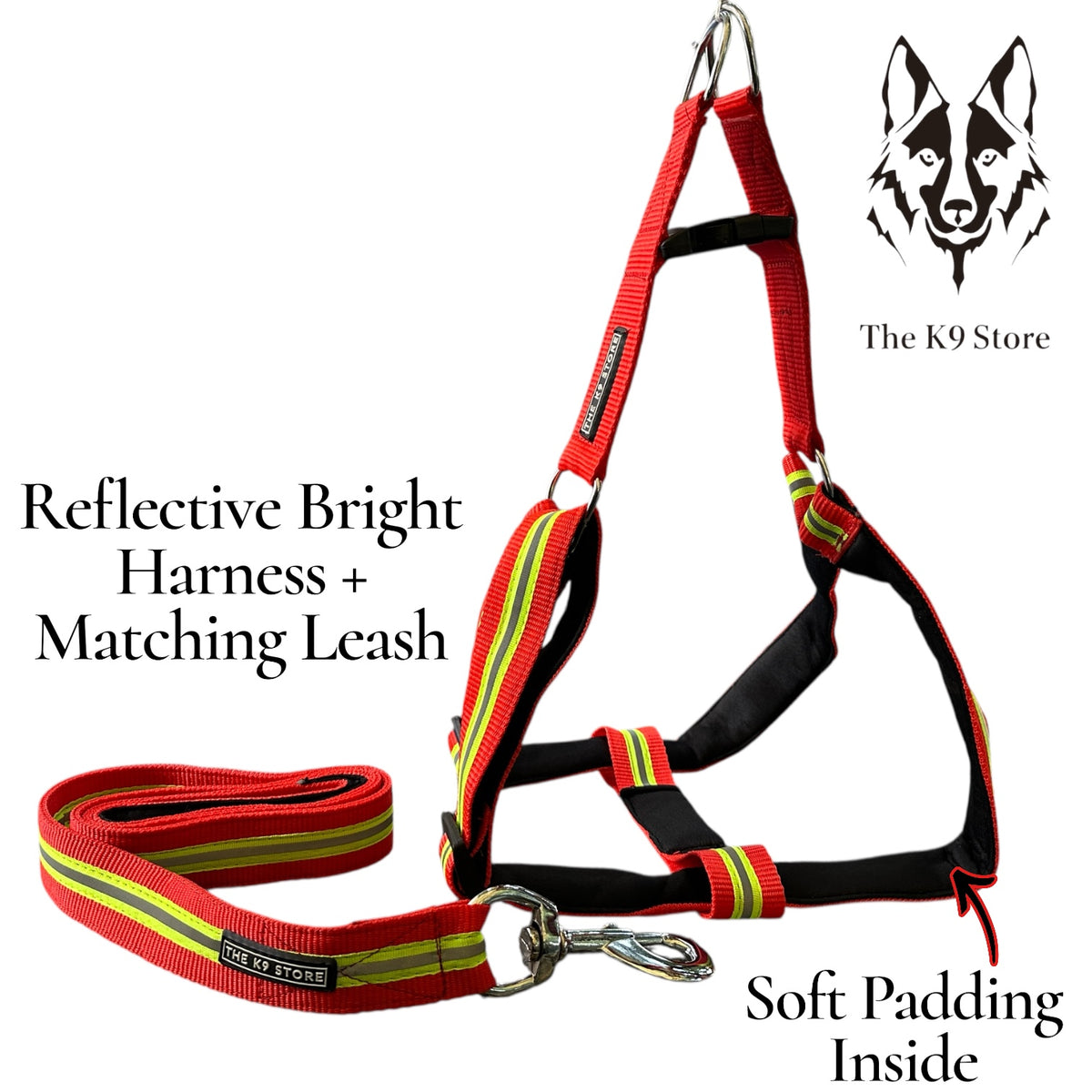 Reflective Dog Harness with Matching Leash - High Durability, Soft Padding & Glowing for Night Safety | The K9 Store