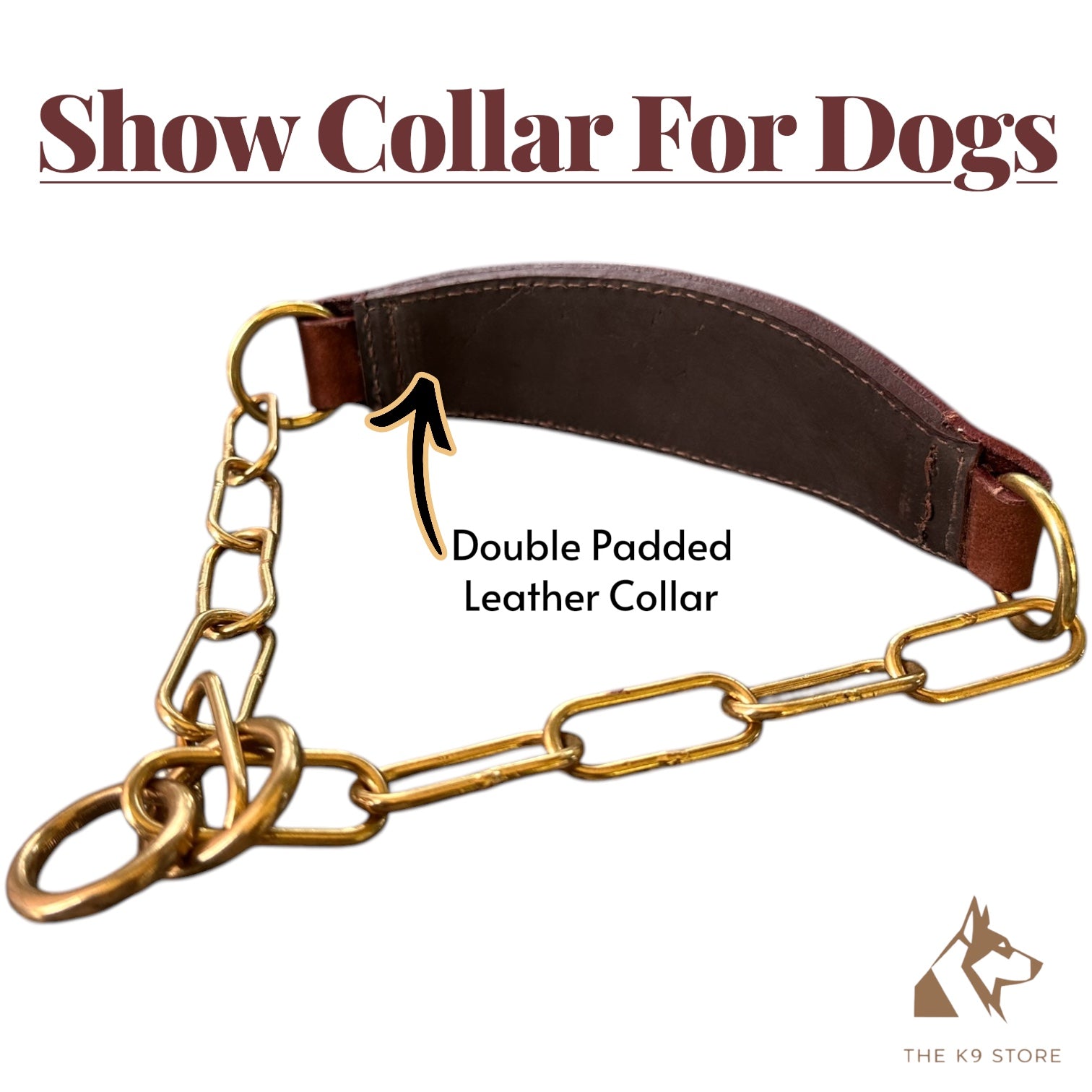 Premium Leather Dog Show Collar with Brass Chain Adjustable Training Collar Double Padded Comfortable Heavy Duty Pet Collar for Small Medium Large Dogs
