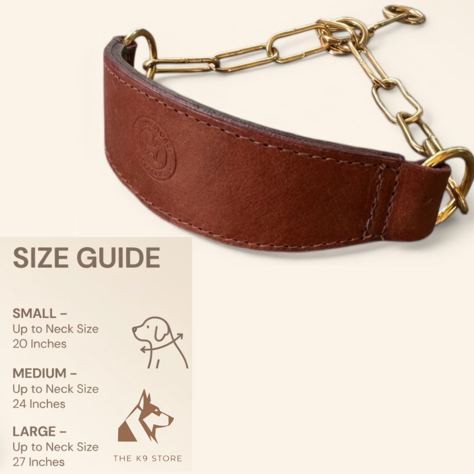Premium Leather Dog Show Collar with Brass Chain Adjustable Training Collar Double Padded Comfortable Heavy Duty Pet Collar for Small Medium Large Dogs